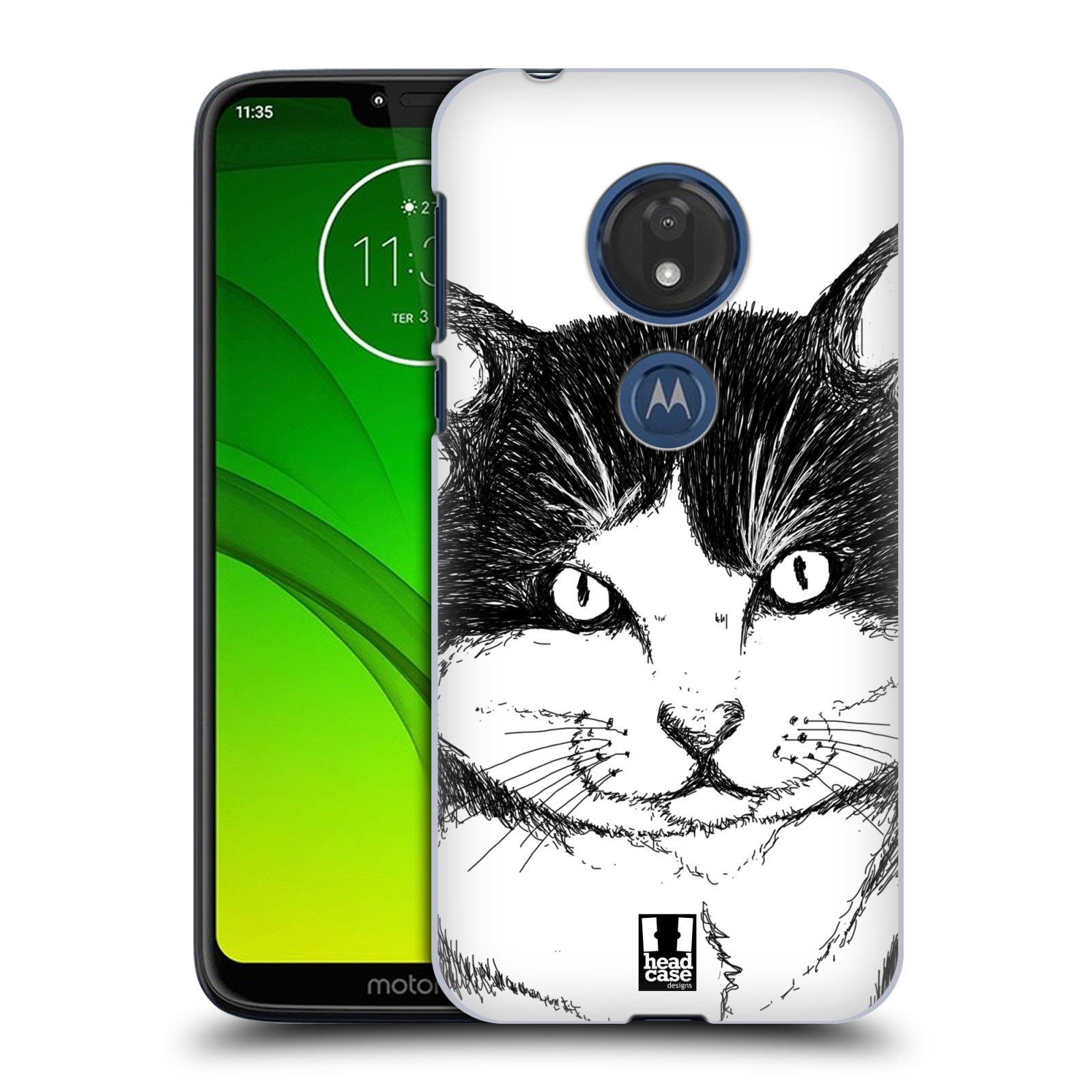 Pouzdro na mobil Motorola Moto G7 Play vzor Kreslená zvířátka černá a bílá kočka