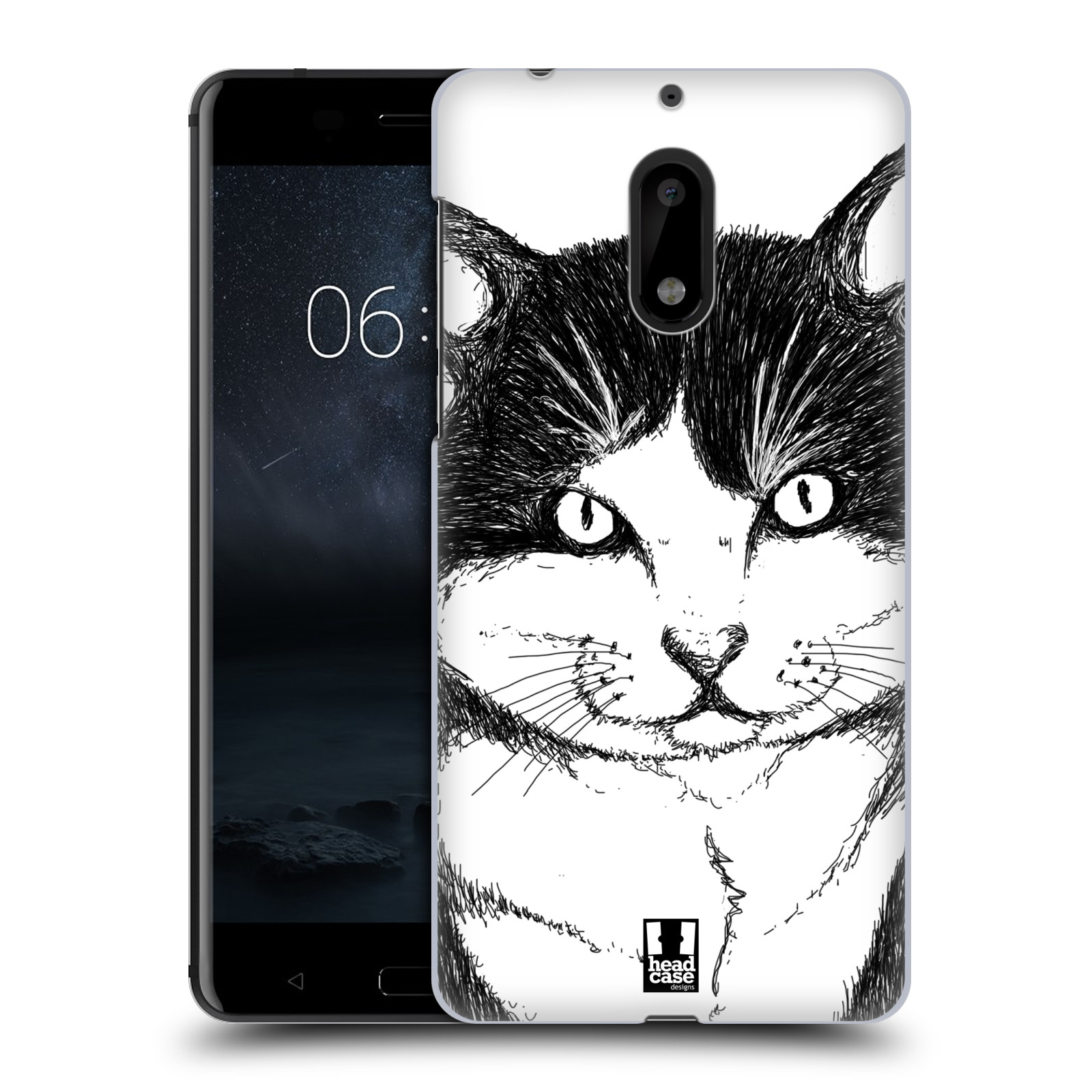 HEAD CASE plastový obal na mobil Nokia 6 vzor Kreslená zvířátka černá a bílá kočka