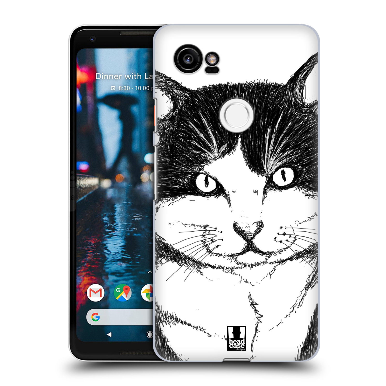 HEAD CASE plastový obal na mobil Google Pixel 2 XL vzor Kreslená zvířátka černá a bílá kočka