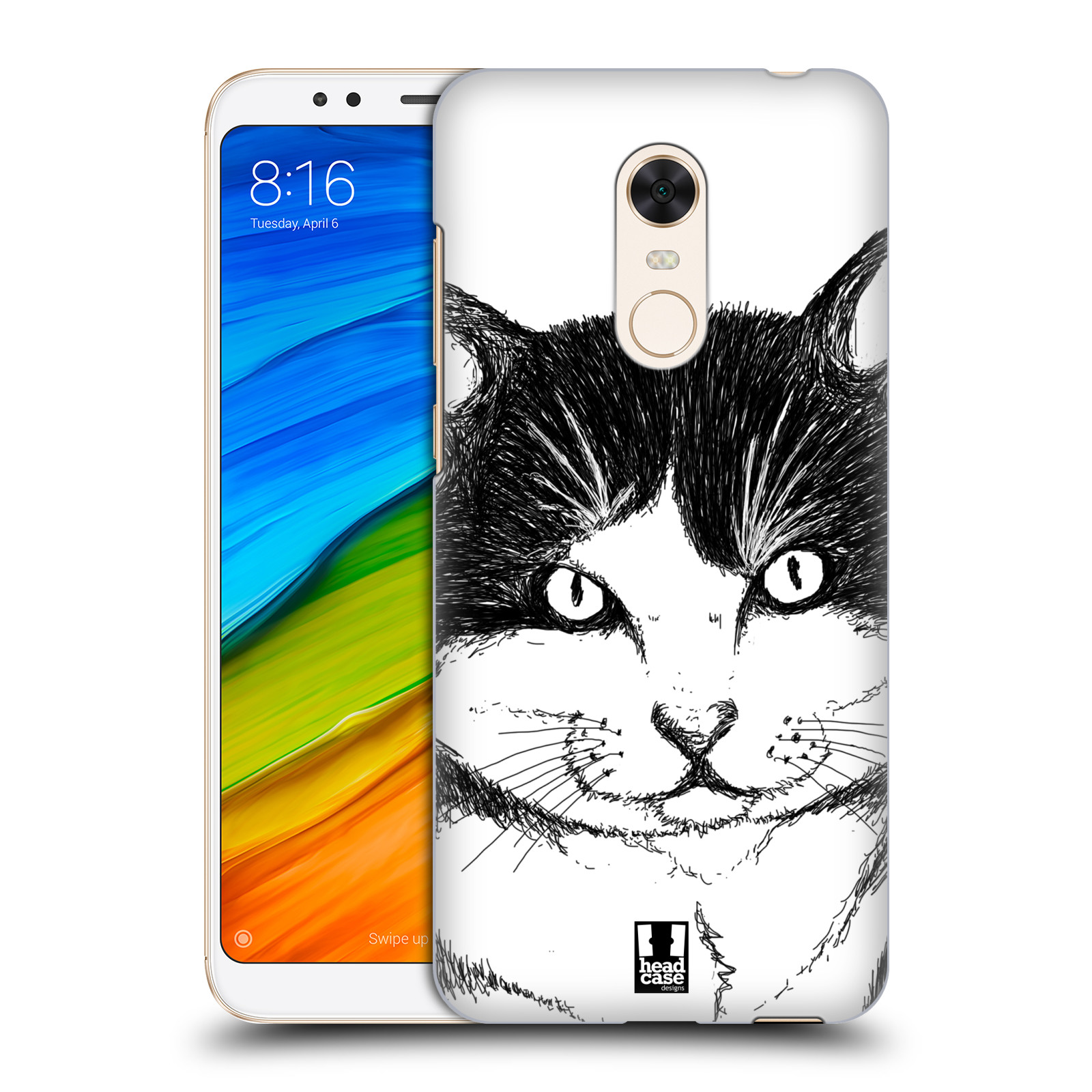 HEAD CASE plastový obal na mobil Xiaomi Redmi 5 PLUS vzor Kreslená zvířátka černá a bílá kočka
