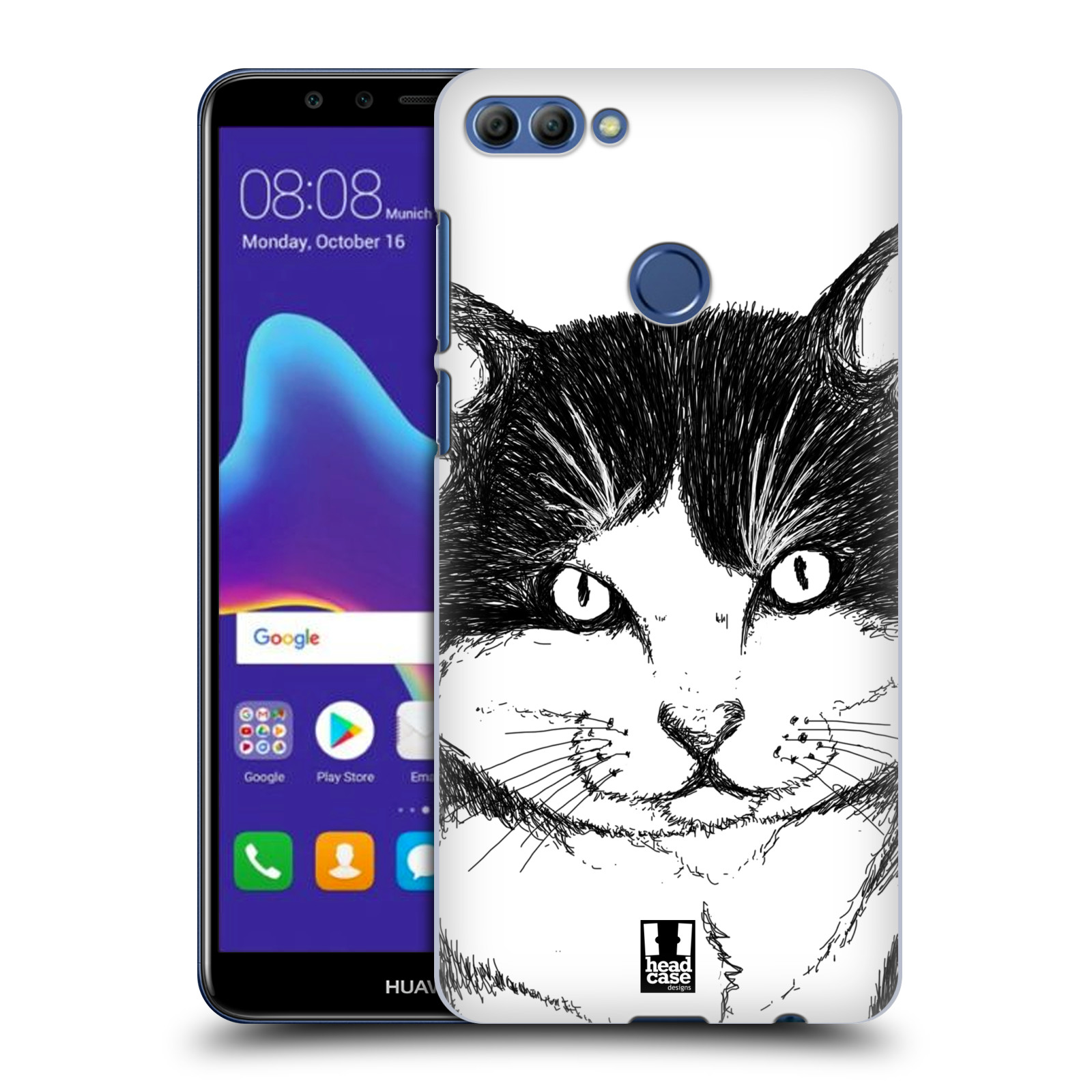 HEAD CASE plastový obal na mobil Huawei Y9 2018 vzor Kreslená zvířátka černá a bílá kočka