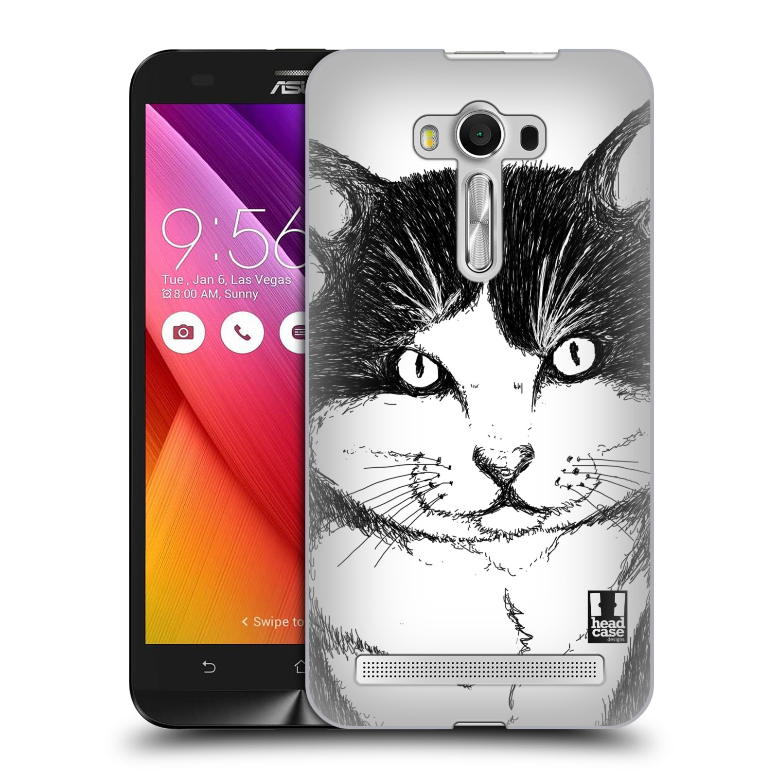 HEAD CASE plastový obal na mobil Asus Zenfone 2 LASER (5,5 displej ZE550KL) vzor Kreslená zvířátka černá a bílá kočka