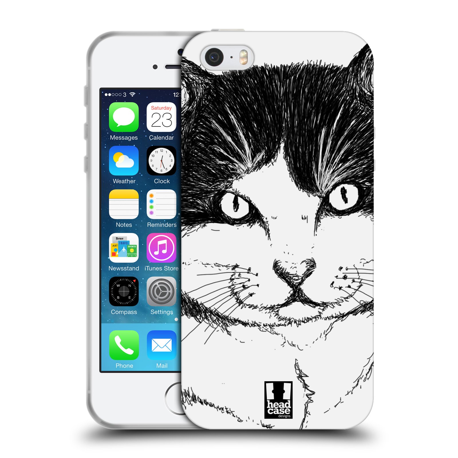 HEAD CASE silikonový obal na mobil Apple Iphone 5/5S vzor Kreslená zvířátka černá a bílá kočka