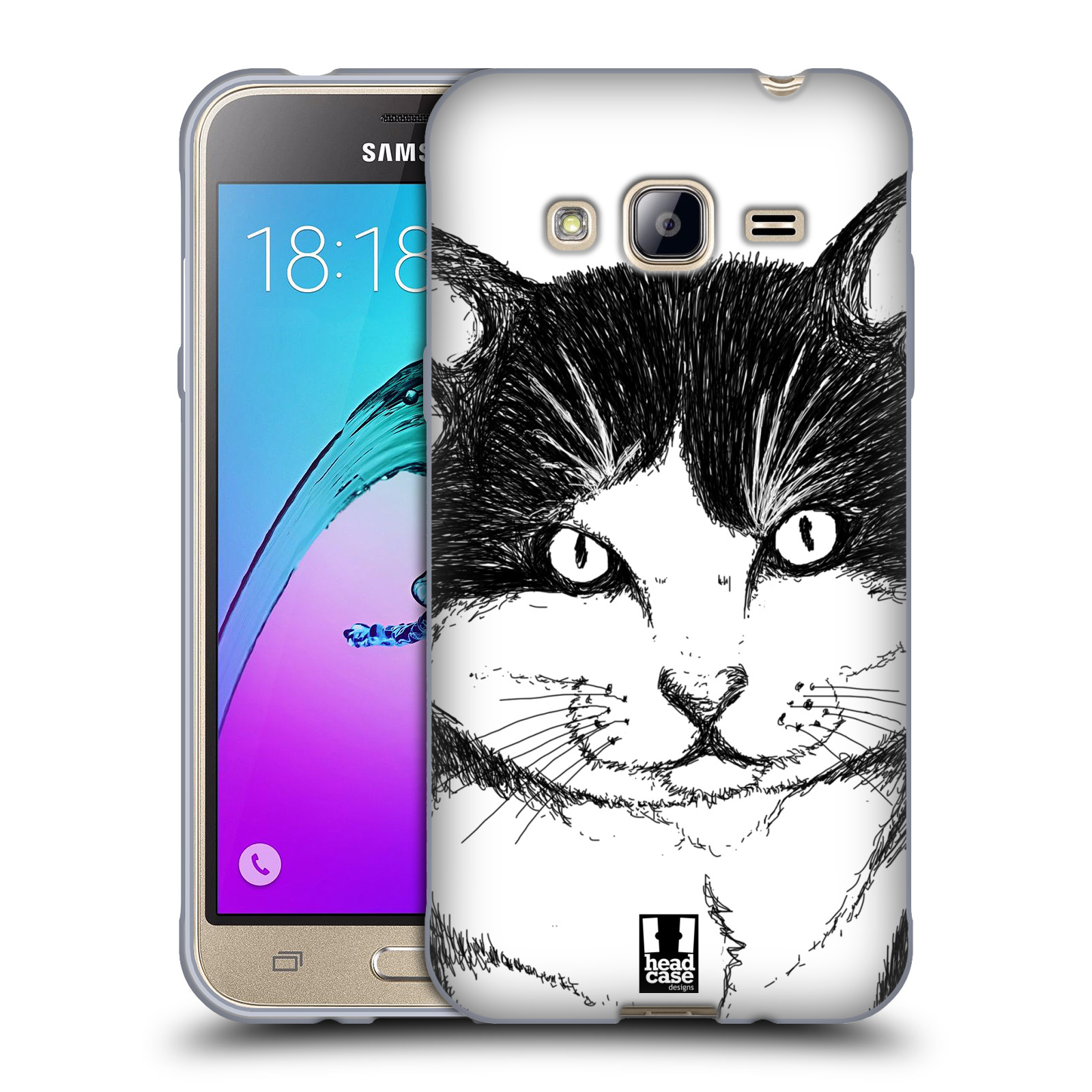 HEAD CASE silikonový obal na mobil Samsung Galaxy J3, J3 2016 vzor Kreslená zvířátka černá a bílá kočka