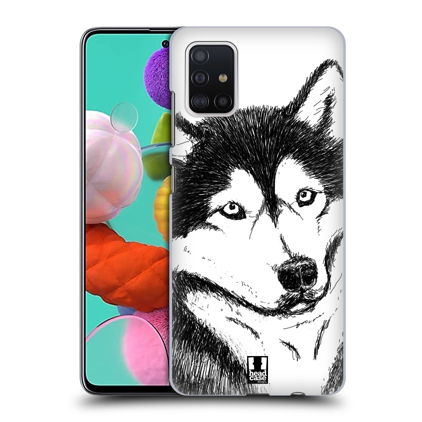Pouzdro na mobil Samsung Galaxy A51 - HEAD CASE - vzor Kreslená zvířátka černá a bílá pes husky