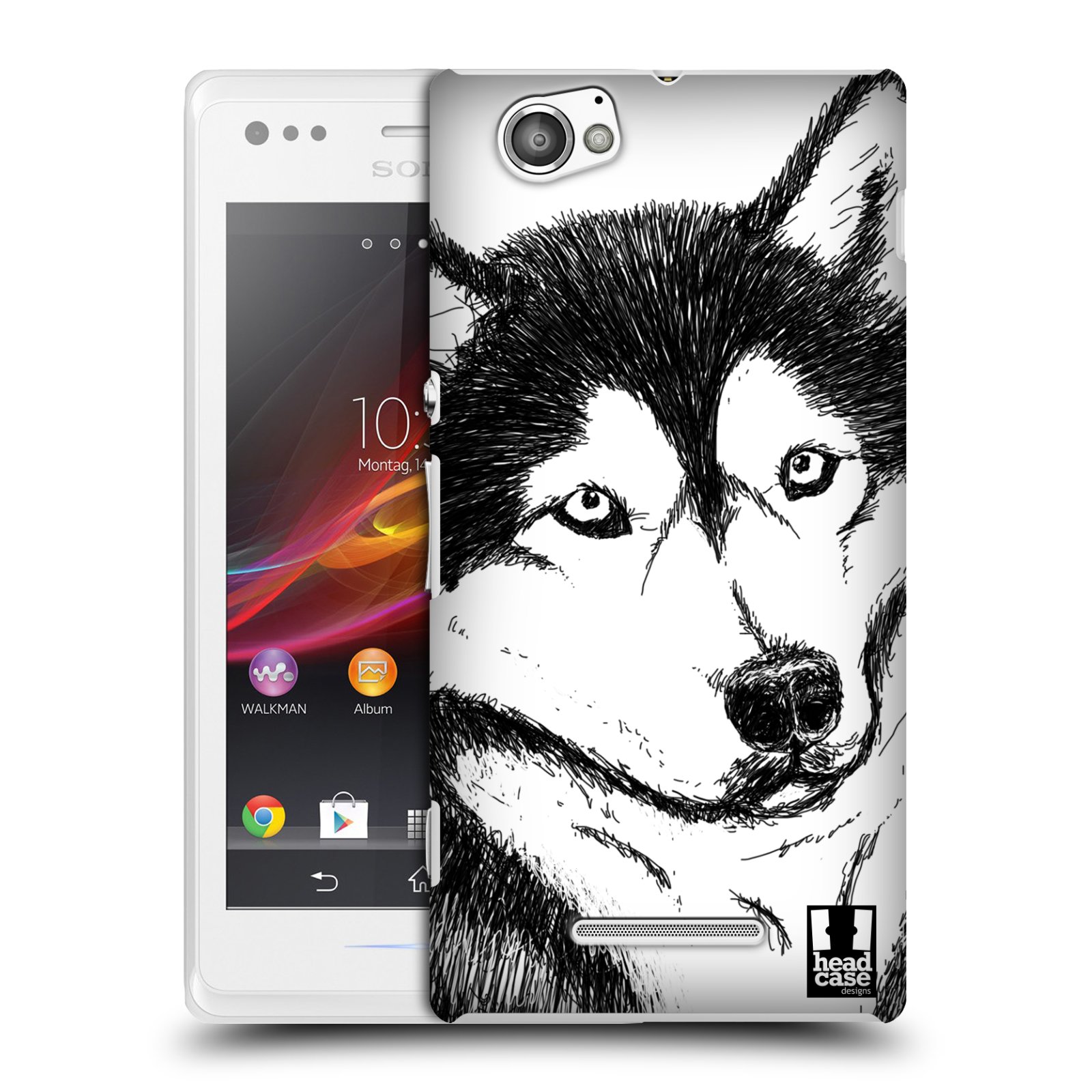 HEAD CASE plastový obal na mobil Sony Xperia M vzor Kreslená zvířátka černá a bílá pes husky
