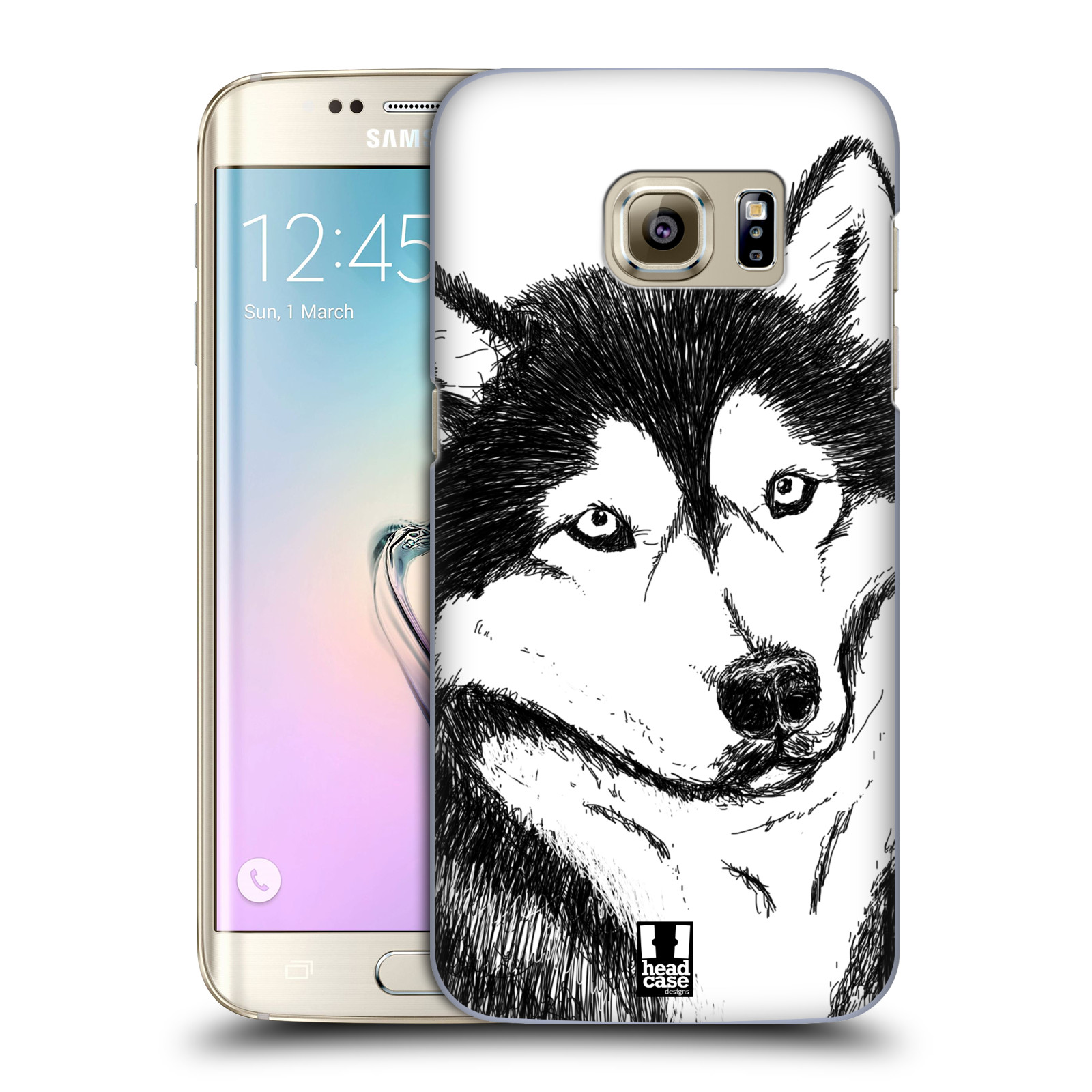 HEAD CASE plastový obal na mobil SAMSUNG GALAXY S7 EDGE vzor Kreslená zvířátka černá a bílá pes husky