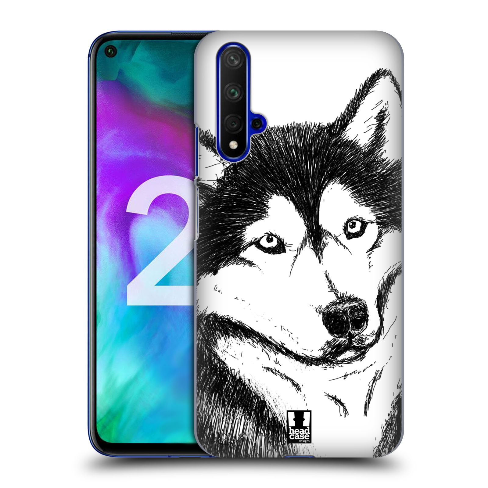 Pouzdro na mobil Honor 20 - HEAD CASE - vzor Kreslená zvířátka černá a bílá pes husky