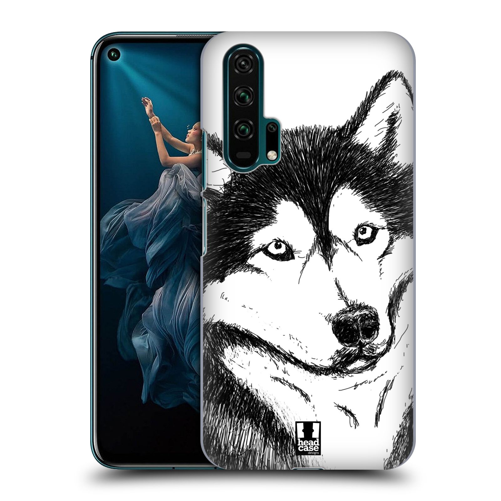 Pouzdro na mobil Honor 20 PRO - HEAD CASE - vzor Kreslená zvířátka černá a bílá pes husky
