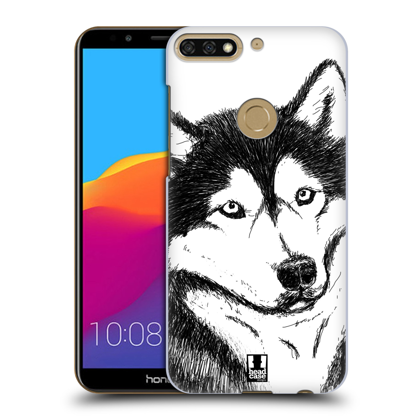 HEAD CASE plastový obal na mobil Honor 7c vzor Kreslená zvířátka černá a bílá pes husky