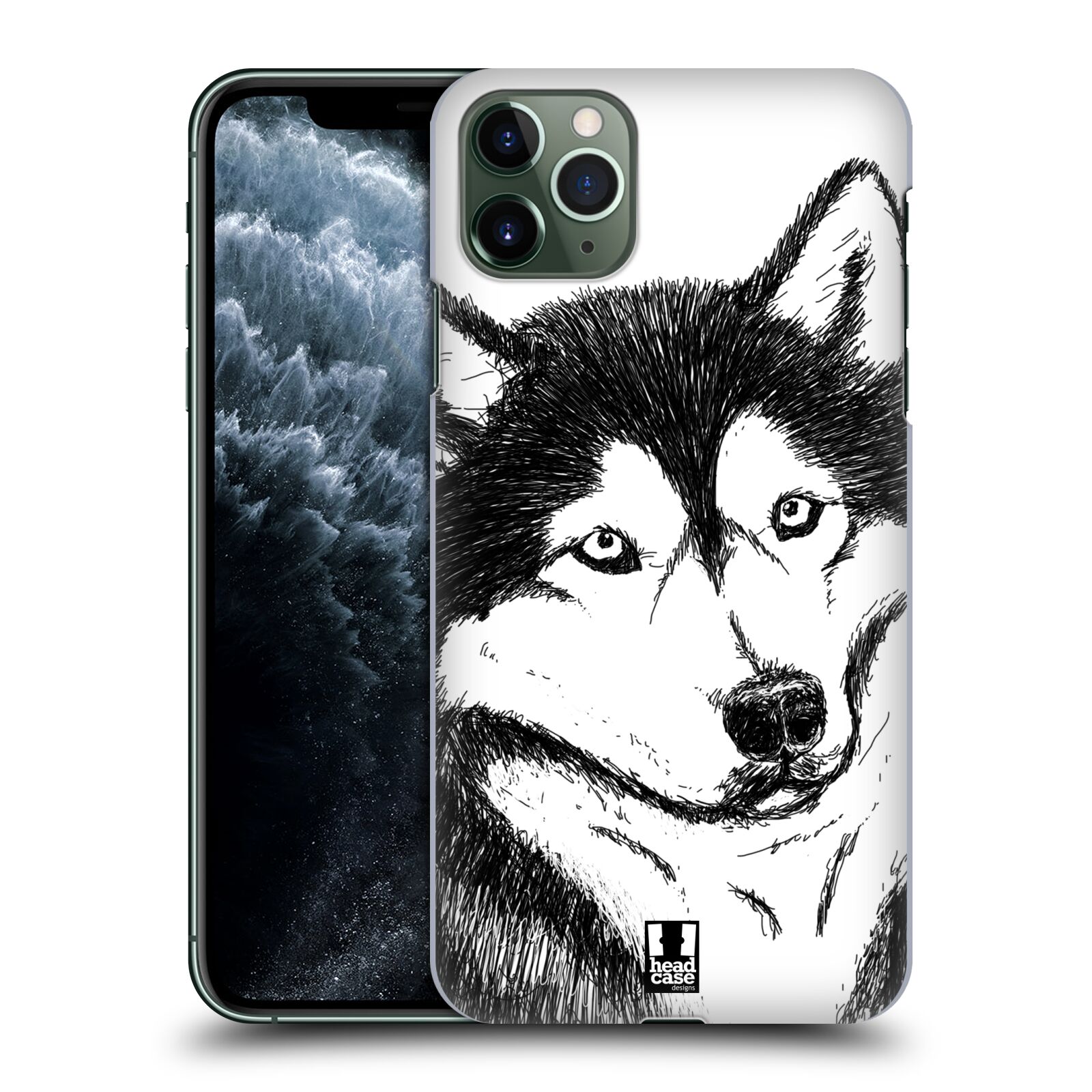 Pouzdro na mobil Apple Iphone 11 PRO MAX - HEAD CASE - vzor Kreslená zvířátka černá a bílá pes husky