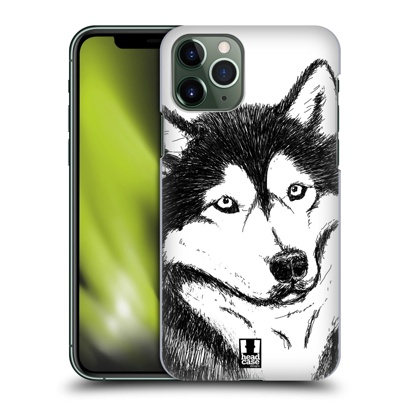 Pouzdro na mobil Apple Iphone 11 PRO - HEAD CASE - vzor Kreslená zvířátka černá a bílá pes husky