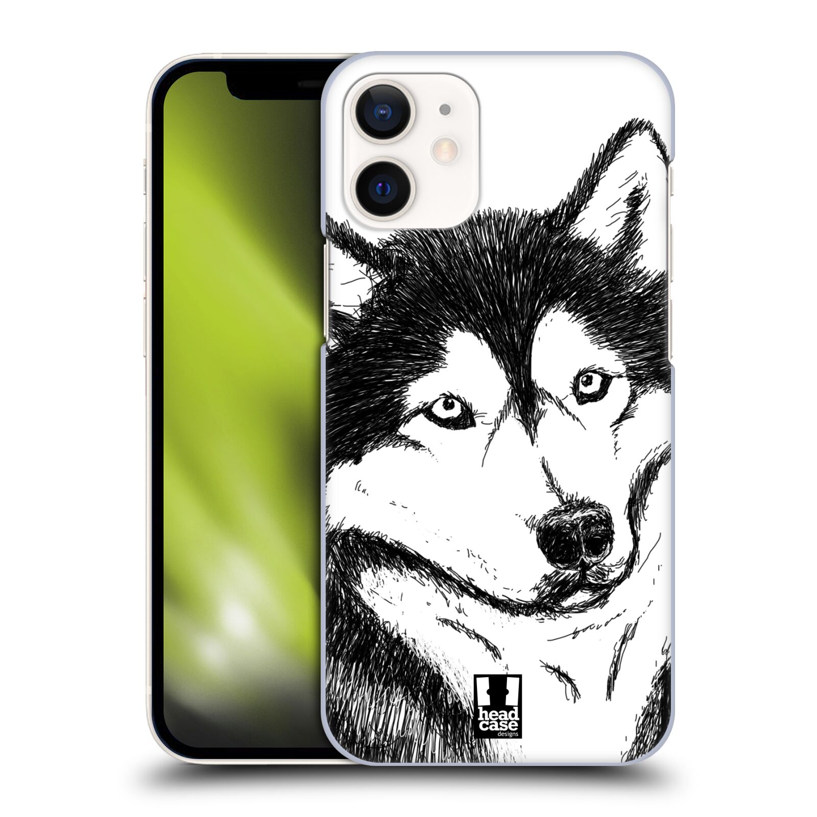 Plastový obal na mobil Apple Iphone 12 MINI vzor Kreslená zvířátka černá a bílá pes husky