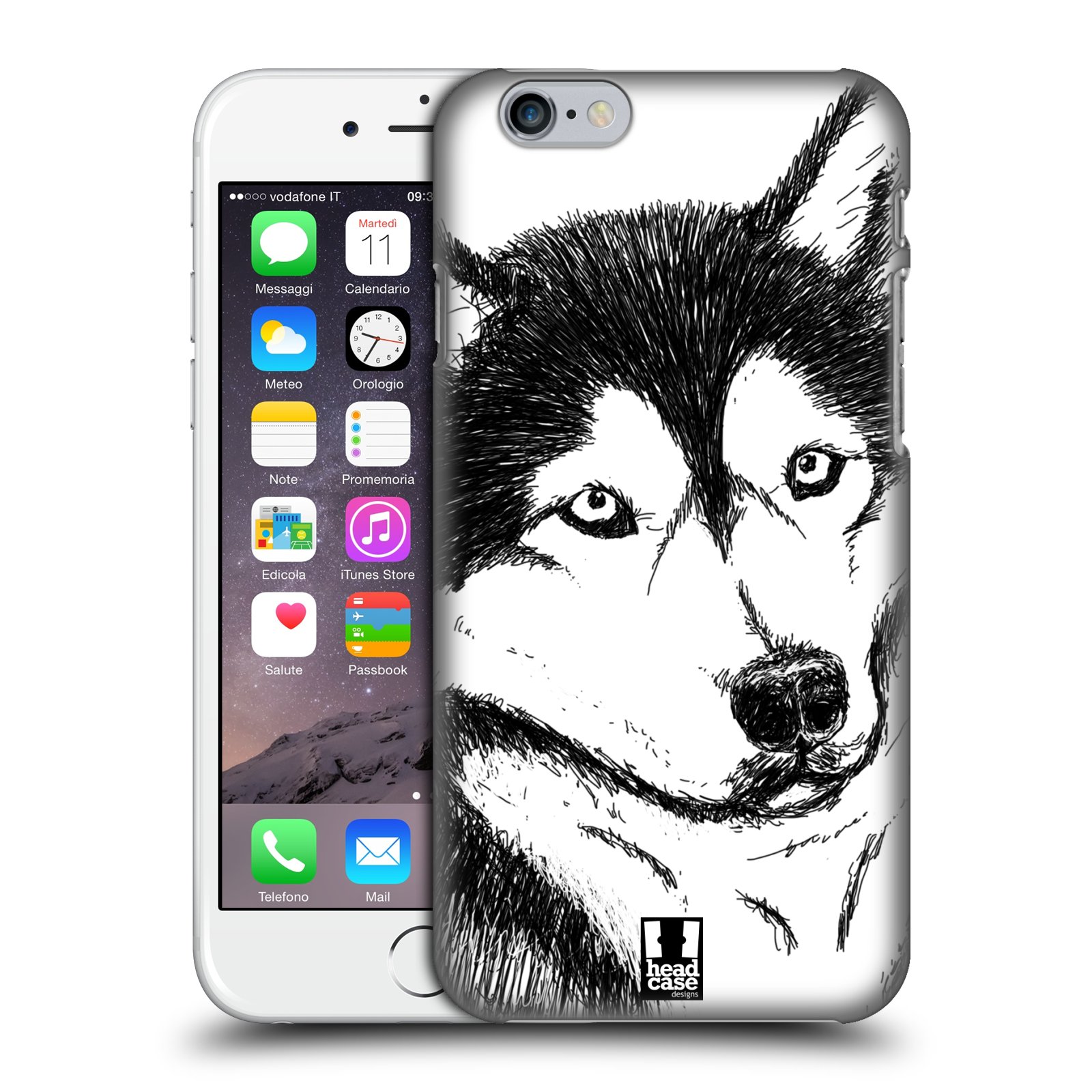Plastové pouzdro pro mobil Apple Iphone 6/6S vzor Kreslená zvířátka černá a bílá pes husky
