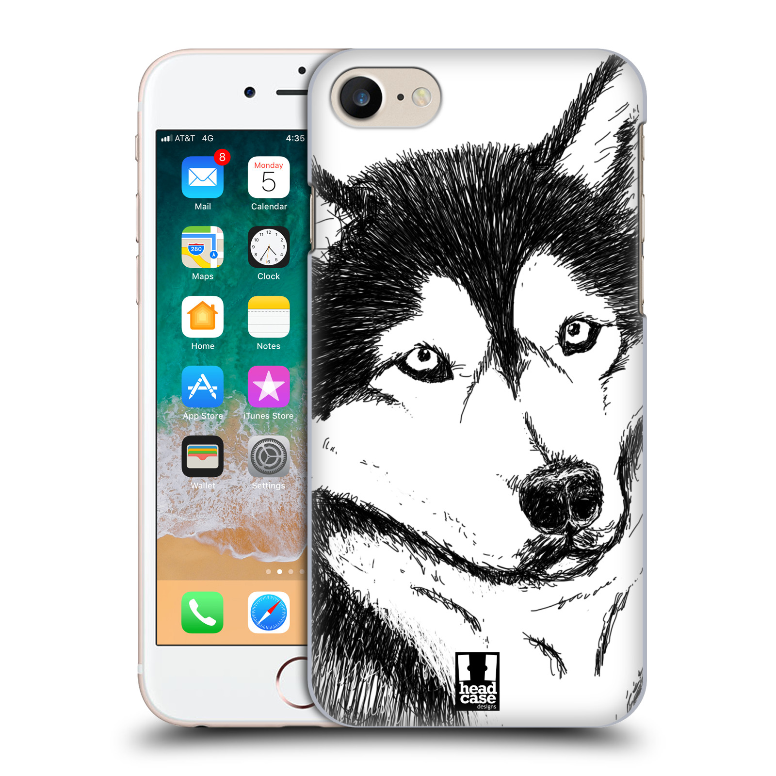 Plastové pouzdro pro mobil Apple Iphone 7/8/SE 2020 vzor Kreslená zvířátka černá a bílá pes husky