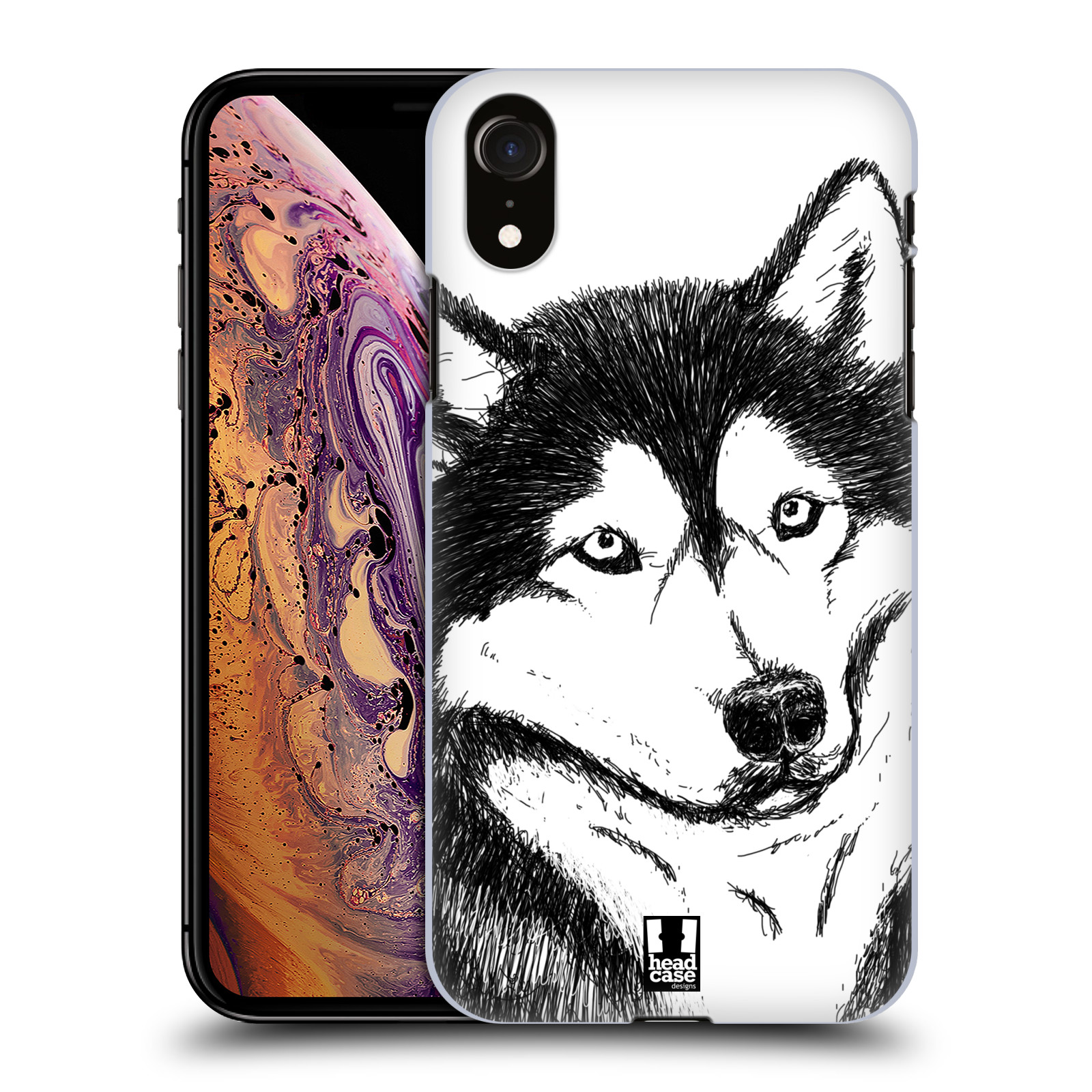 HEAD CASE plastový obal na mobil Apple Iphone XR vzor Kreslená zvířátka černá a bílá pes husky