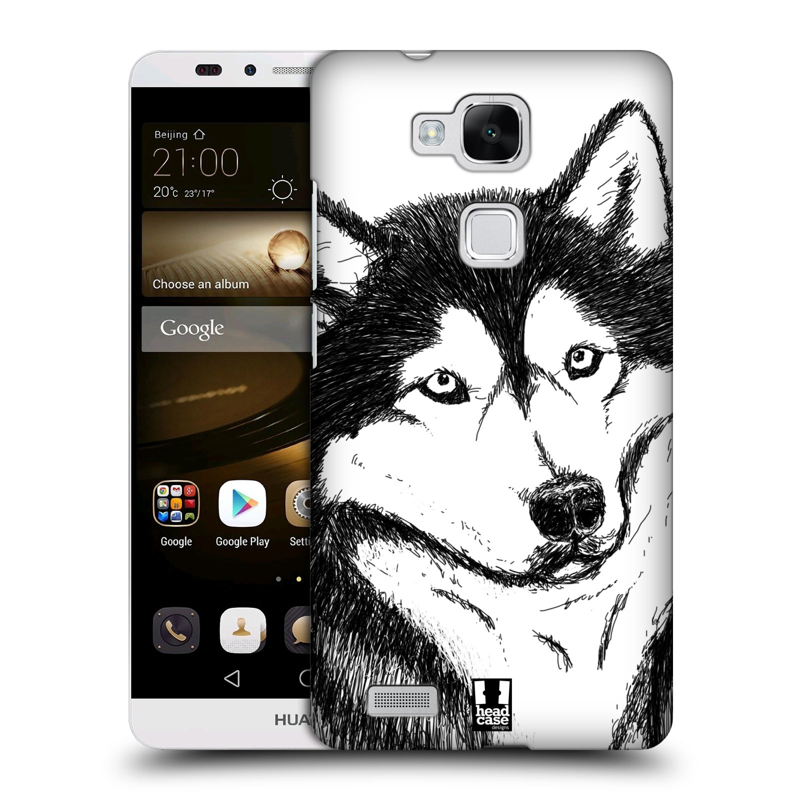 HEAD CASE plastový obal na mobil Huawei Mate 7 vzor Kreslená zvířátka černá a bílá pes husky