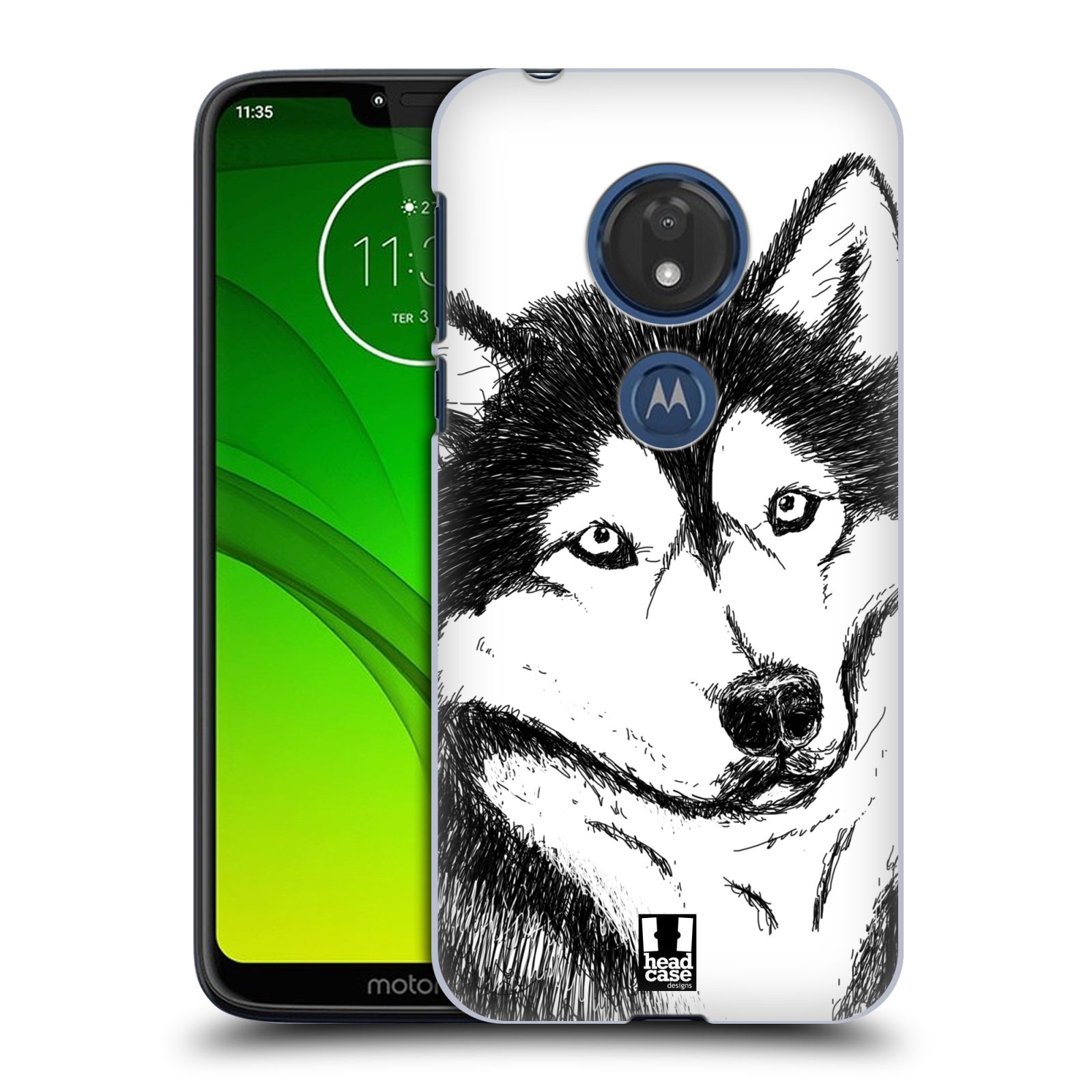 Pouzdro na mobil Motorola Moto G7 Play vzor Kreslená zvířátka černá a bílá pes husky
