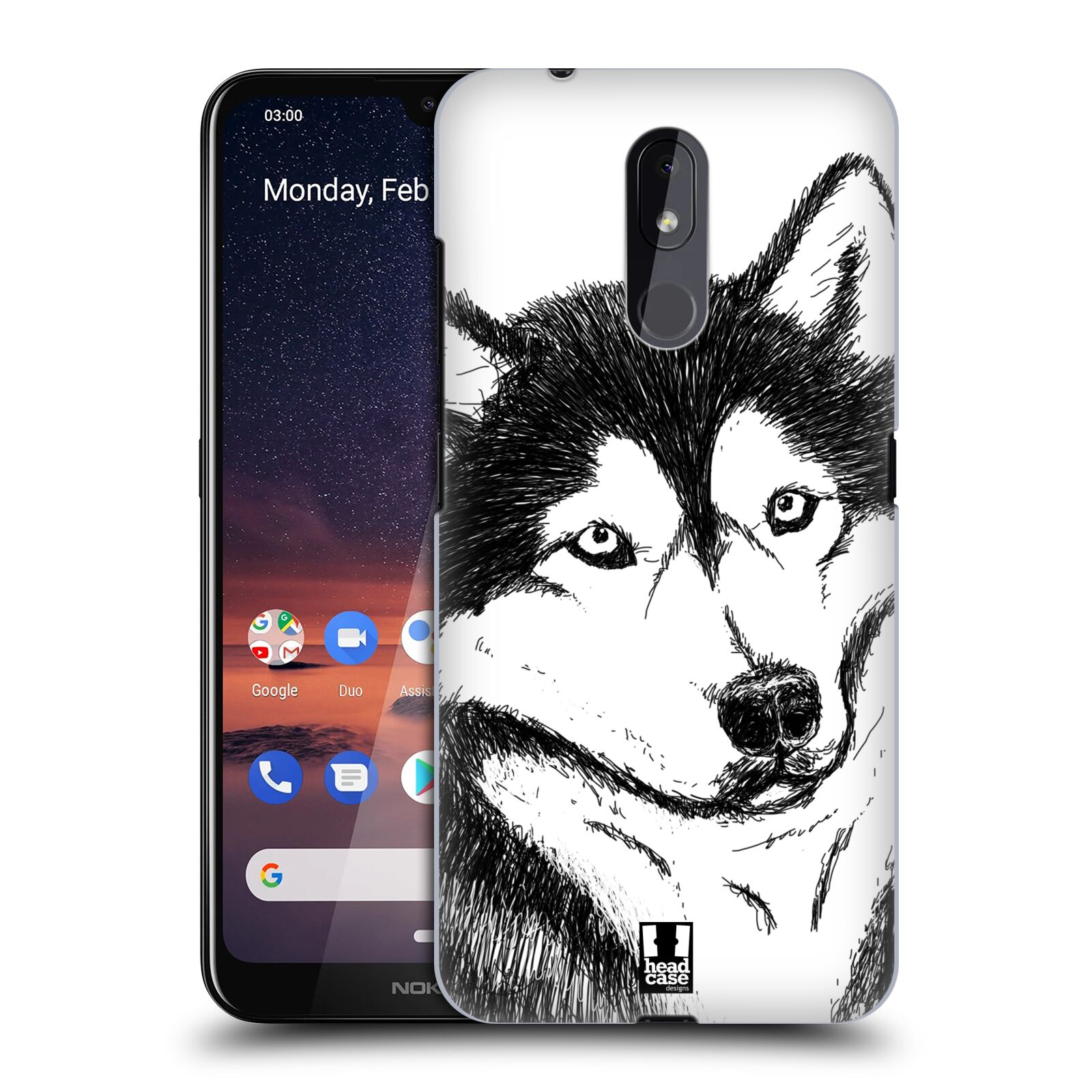Pouzdro na mobil Nokia 3.2 - HEAD CASE - vzor Kreslená zvířátka černá a bílá pes husky