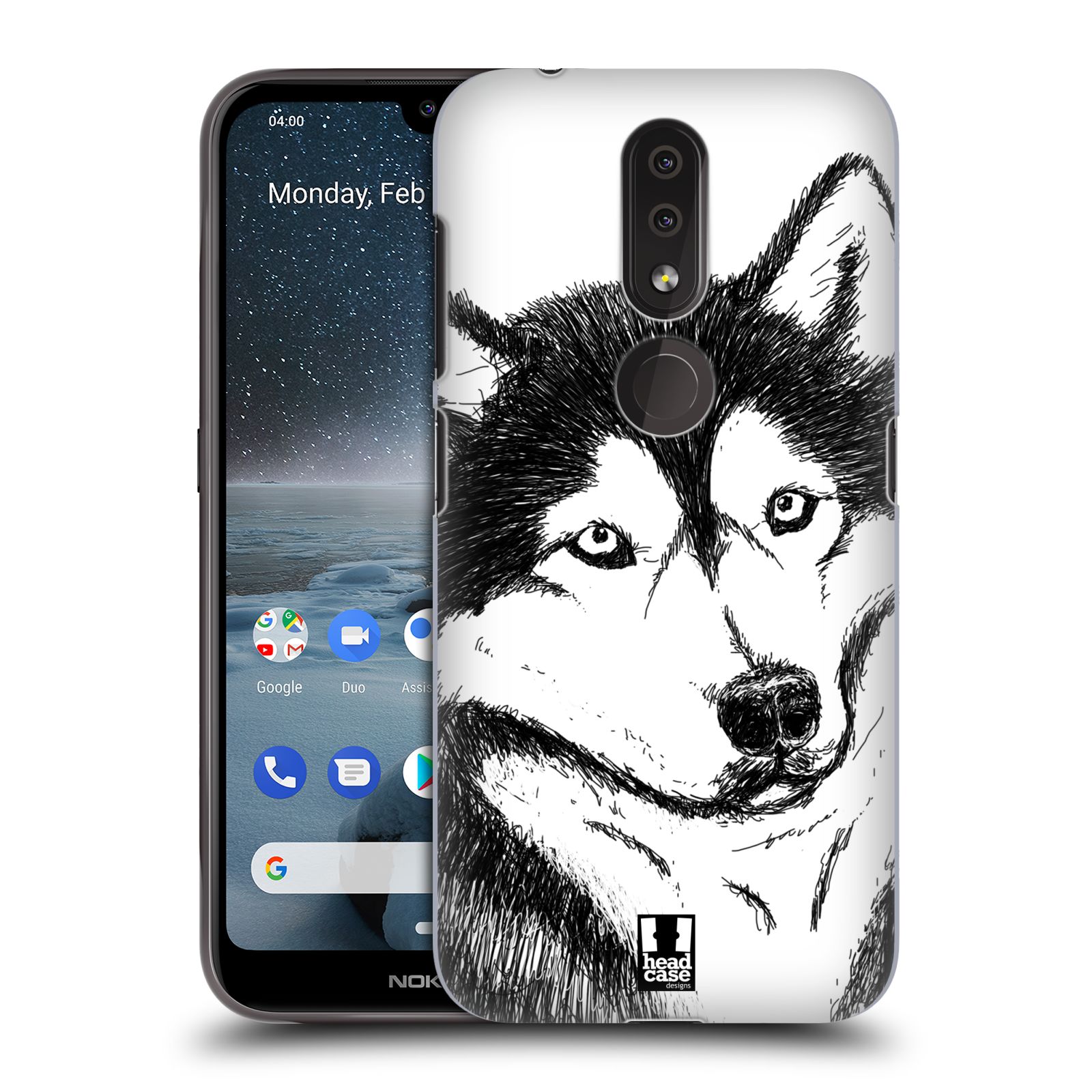 Pouzdro na mobil Nokia 4.2 - HEAD CASE - vzor Kreslená zvířátka černá a bílá pes husky