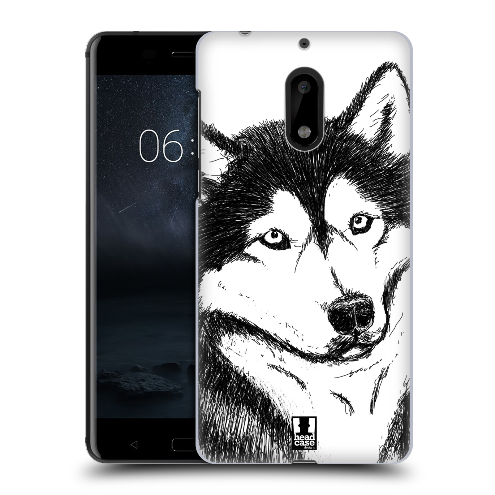 HEAD CASE plastový obal na mobil Nokia 6 vzor Kreslená zvířátka černá a bílá pes husky