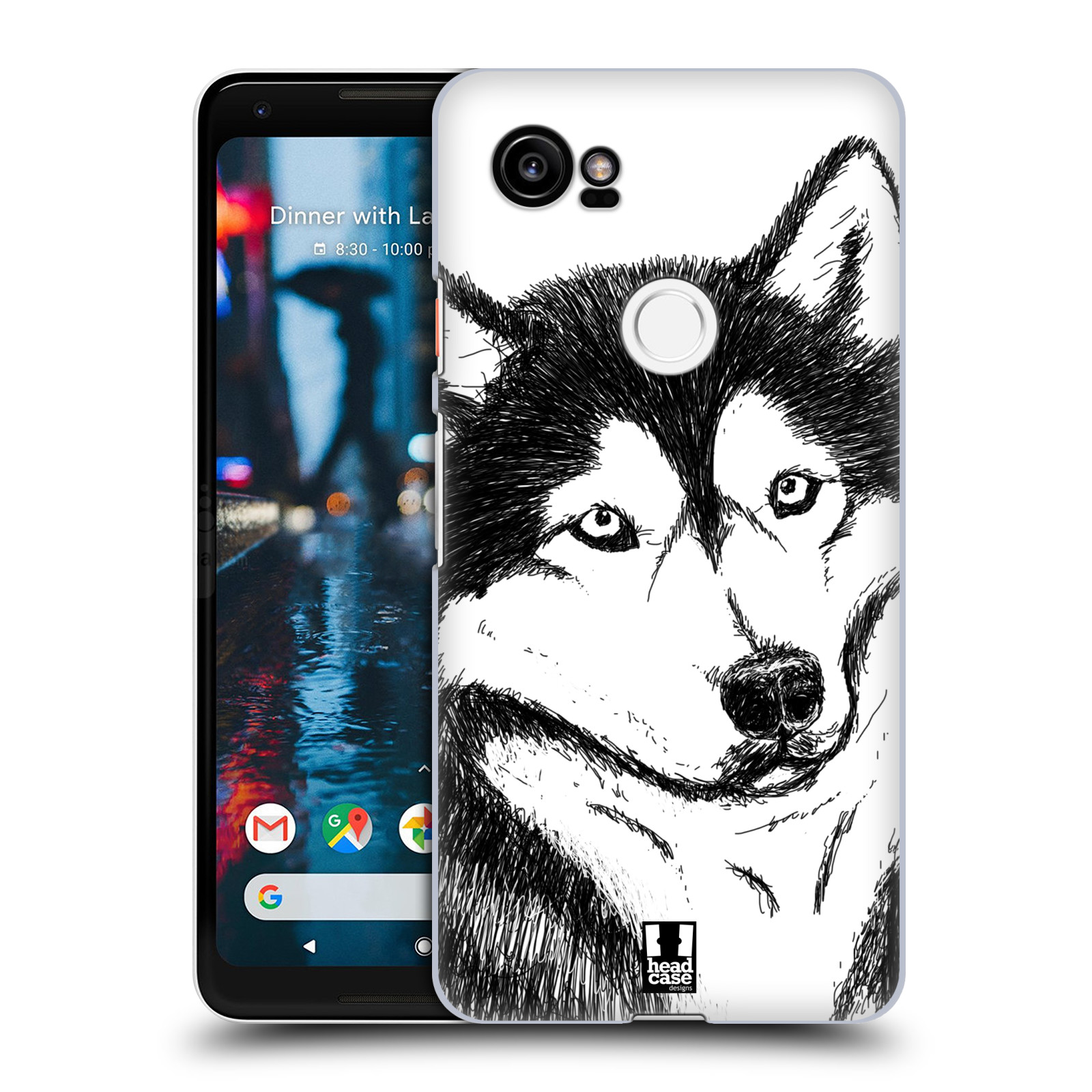 HEAD CASE plastový obal na mobil Google Pixel 2 XL vzor Kreslená zvířátka černá a bílá pes husky