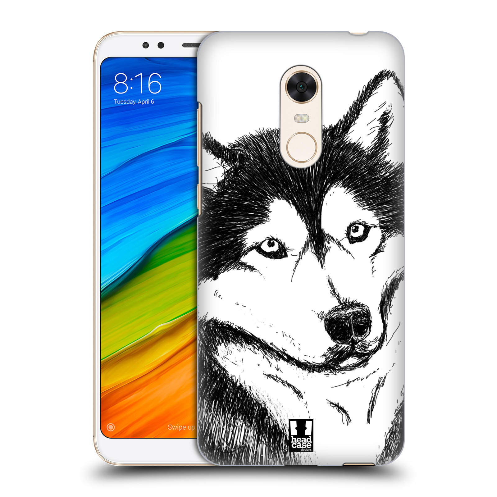 HEAD CASE plastový obal na mobil Xiaomi Redmi 5 PLUS vzor Kreslená zvířátka černá a bílá pes husky