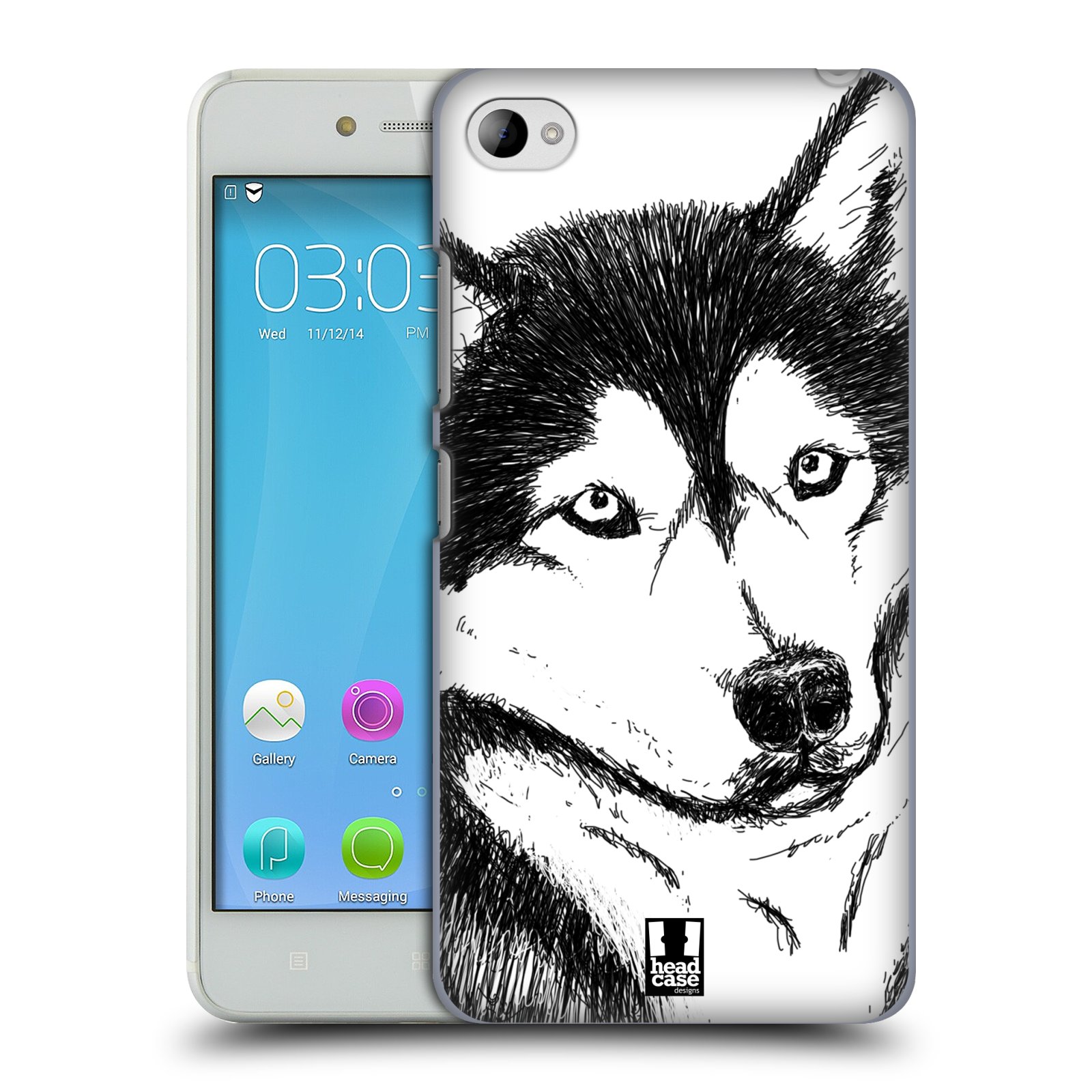 HEAD CASE pevný plastový obal na mobil LENOVO S90 vzor Kreslená zvířátka černá a bílá pes husky