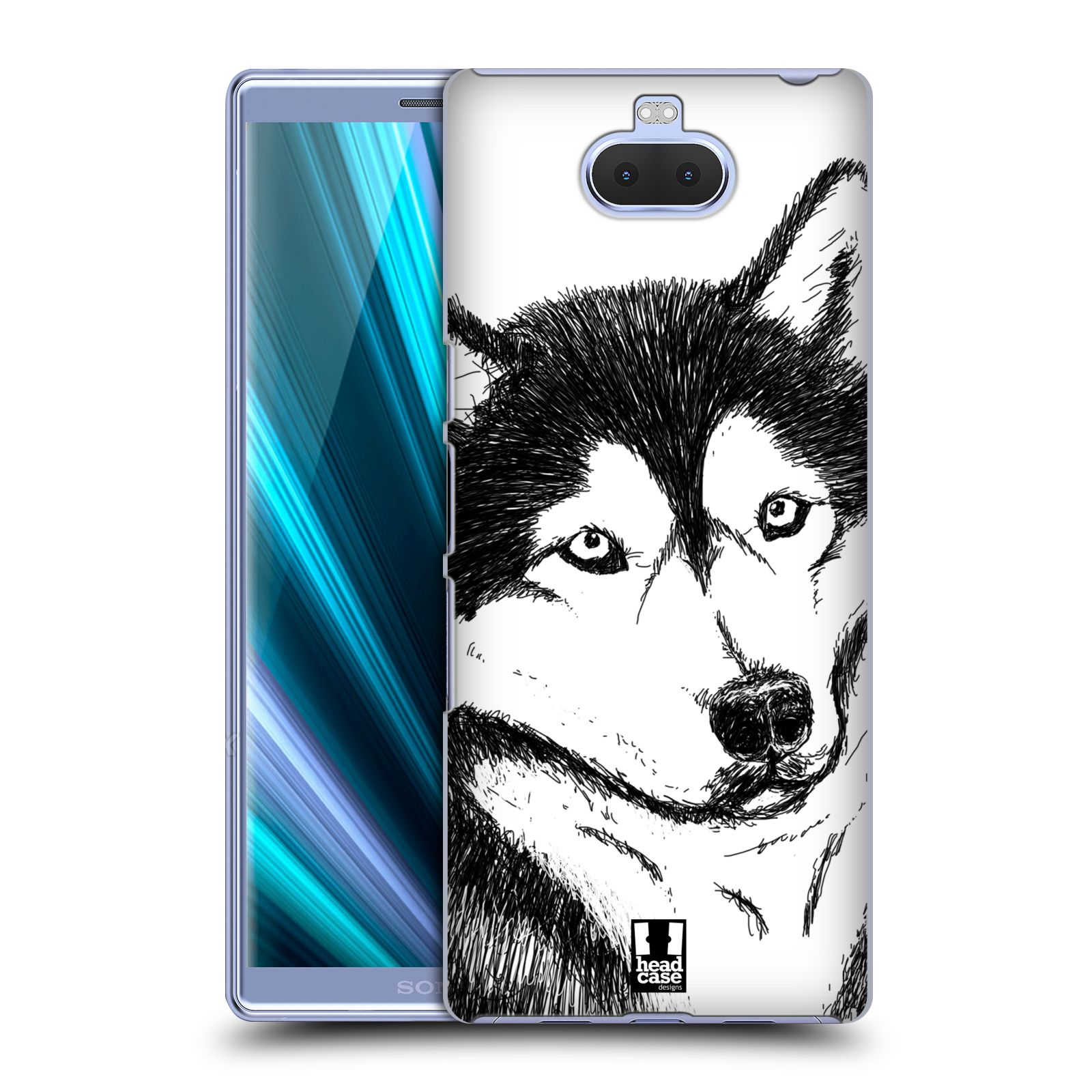 Pouzdro na mobil Sony Xperia 10 - Head Case - vzor Kreslená zvířátka černá a bílá pes husky
