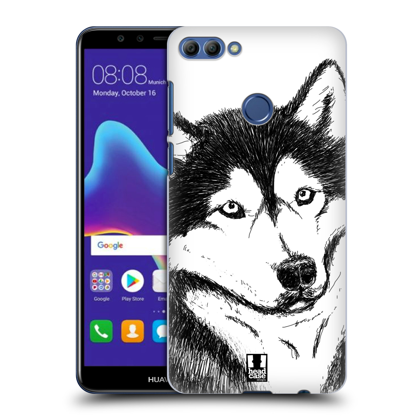 HEAD CASE plastový obal na mobil Huawei Y9 2018 vzor Kreslená zvířátka černá a bílá pes husky