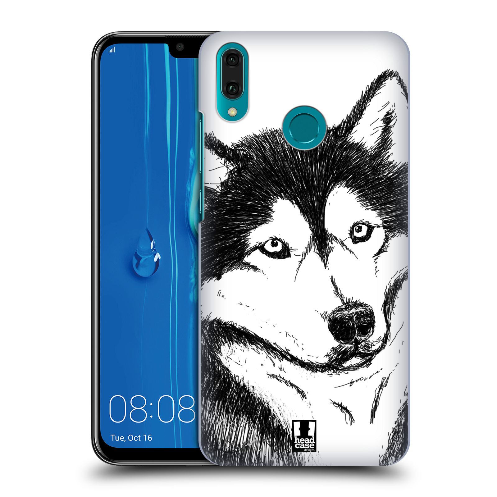 Pouzdro na mobil Huawei Y9 2019 - HEAD CASE - vzor Kreslená zvířátka černá a bílá pes husky