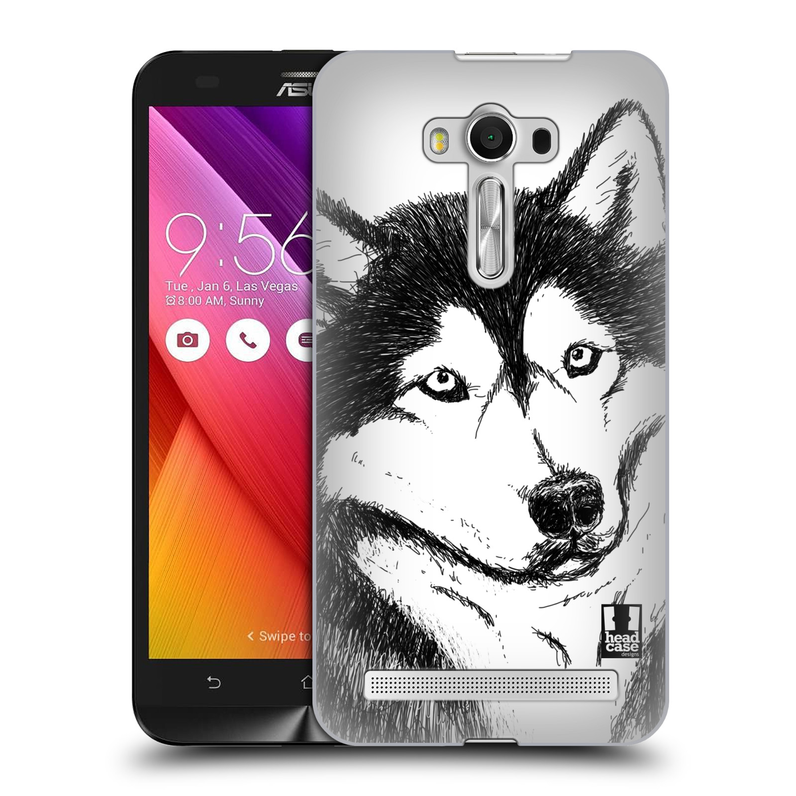 HEAD CASE plastový obal na mobil Asus Zenfone 2 LASER (5,5 displej ZE550KL) vzor Kreslená zvířátka černá a bílá pes husky