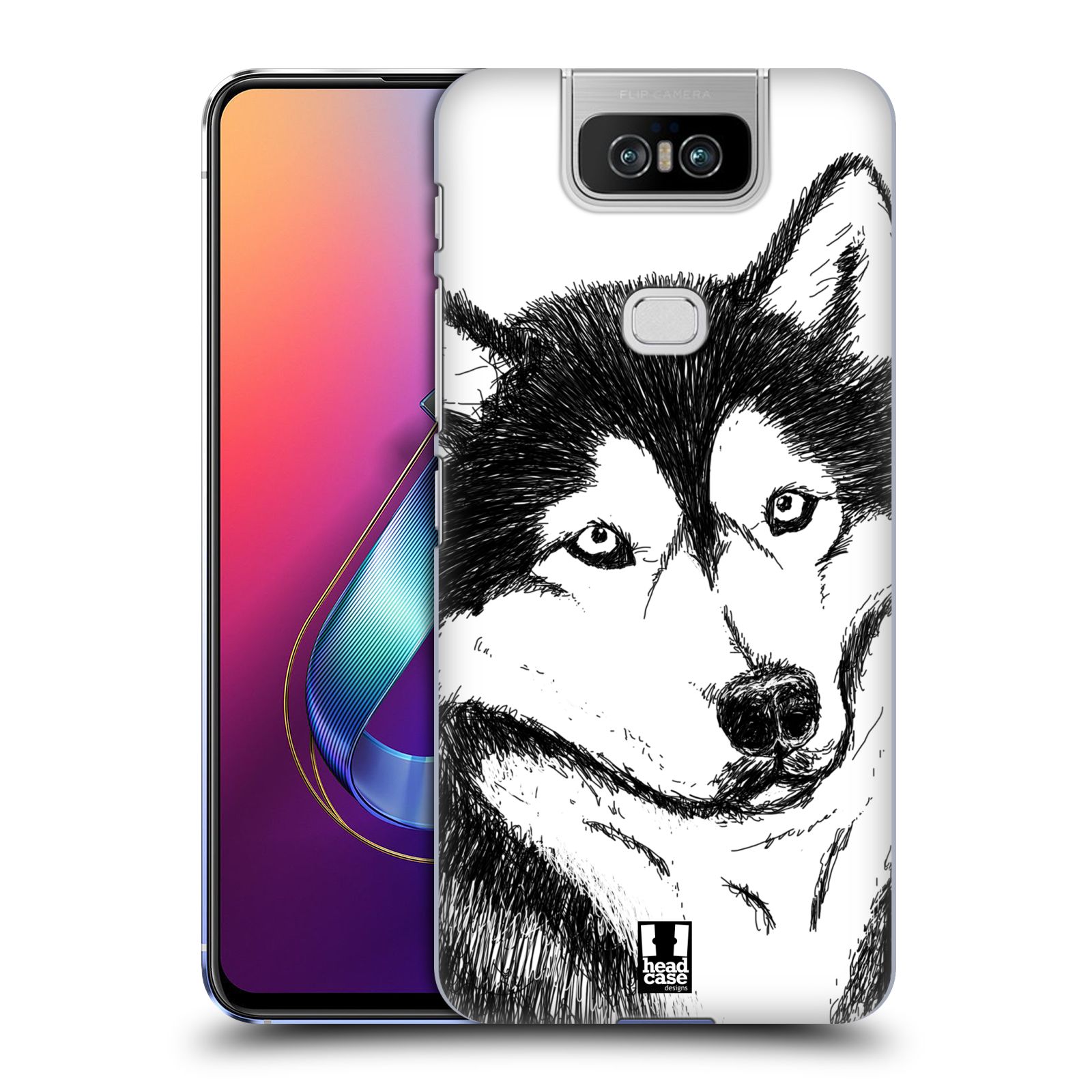 Pouzdro na mobil Asus Zenfone 6 ZS630KL - HEAD CASE - vzor Kreslená zvířátka černá a bílá pes husky