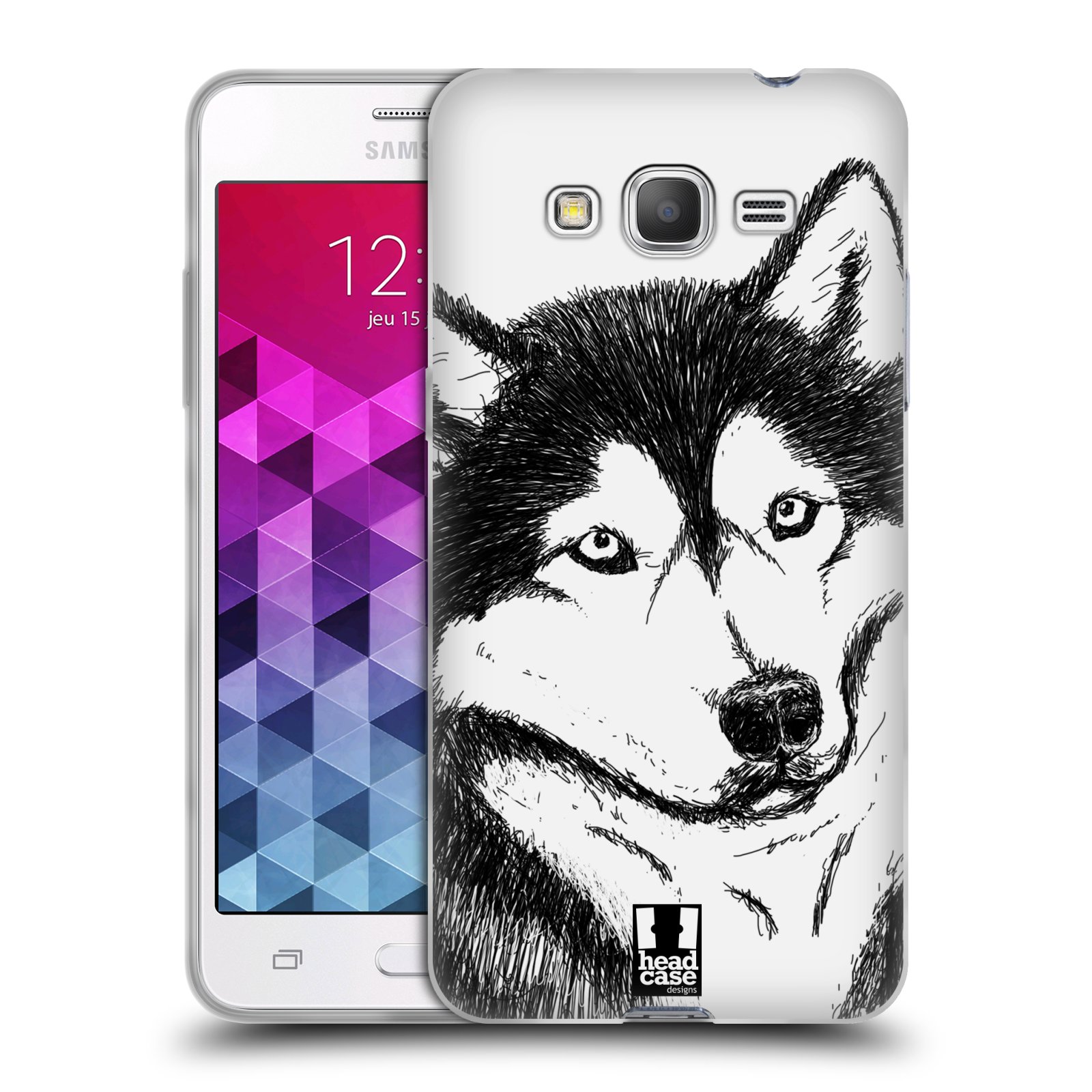 HEAD CASE silikonový obal na mobil Samsung Galaxy GRAND PRIME vzor Kreslená zvířátka černá a bílá pes husky