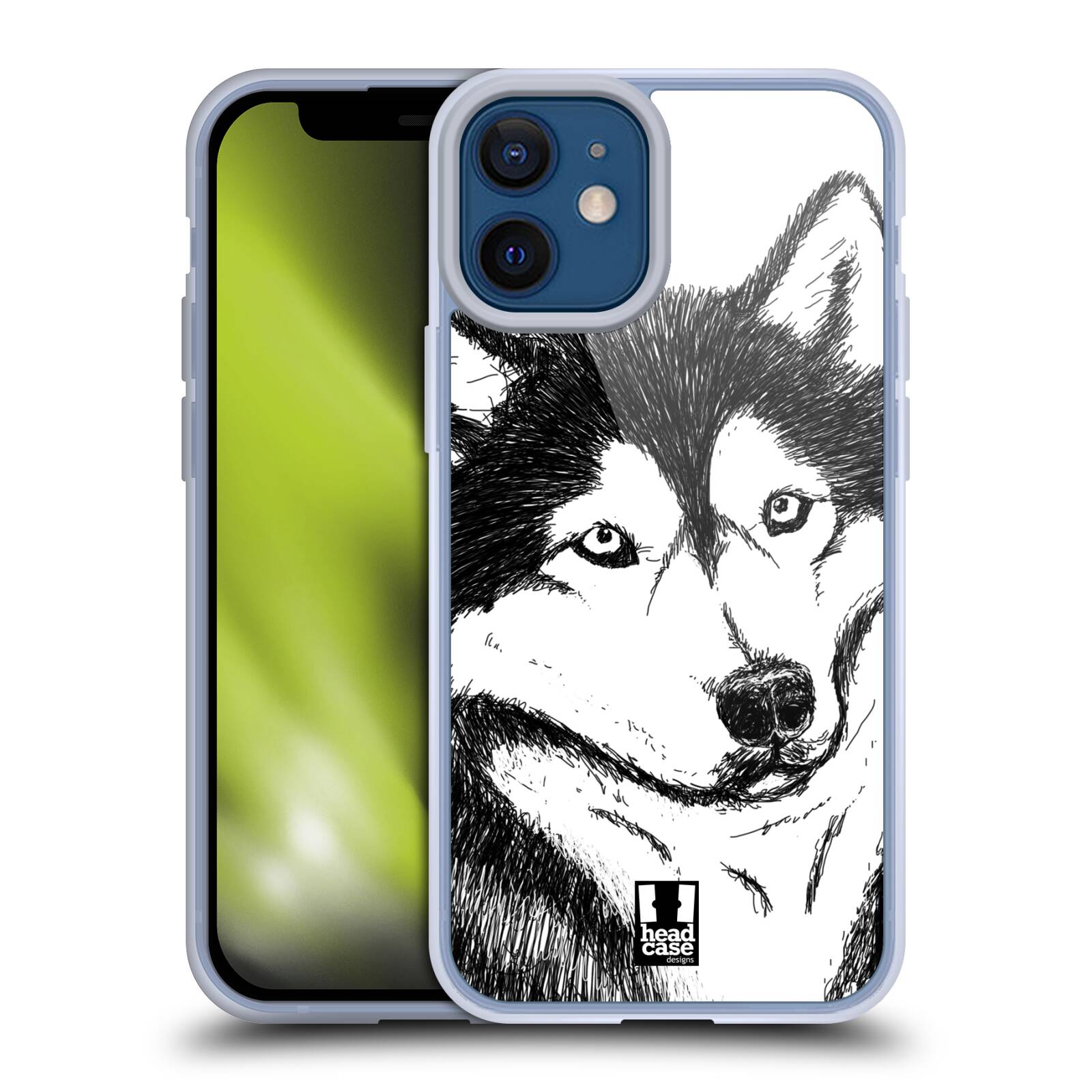 Plastový obal na mobil Apple Iphone 12 MINI vzor Kreslená zvířátka černá a bílá pes husky