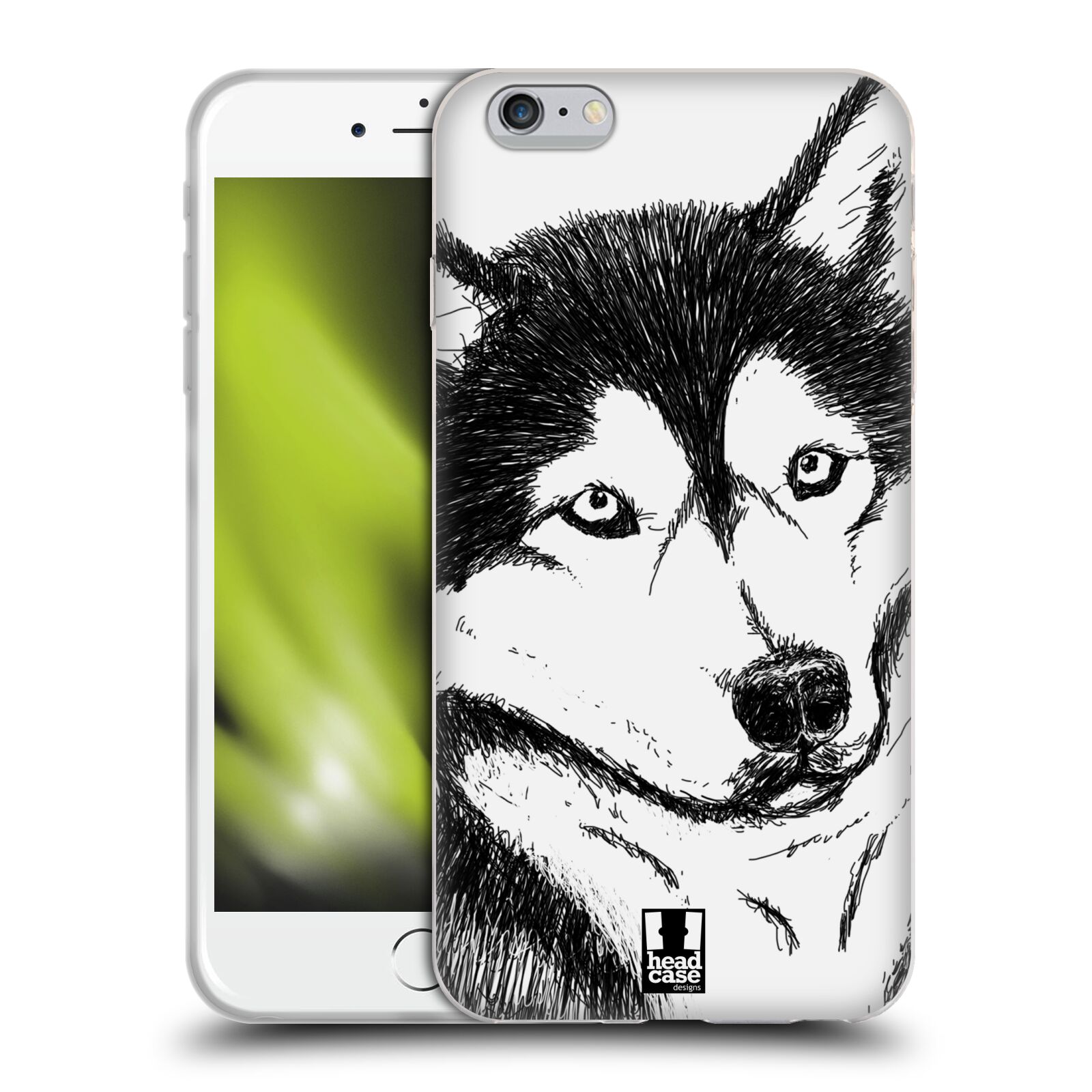 HEAD CASE silikonový obal na mobil Apple Iphone 6 PLUS/ 6S PLUS vzor Kreslená zvířátka černá a bílá pes husky