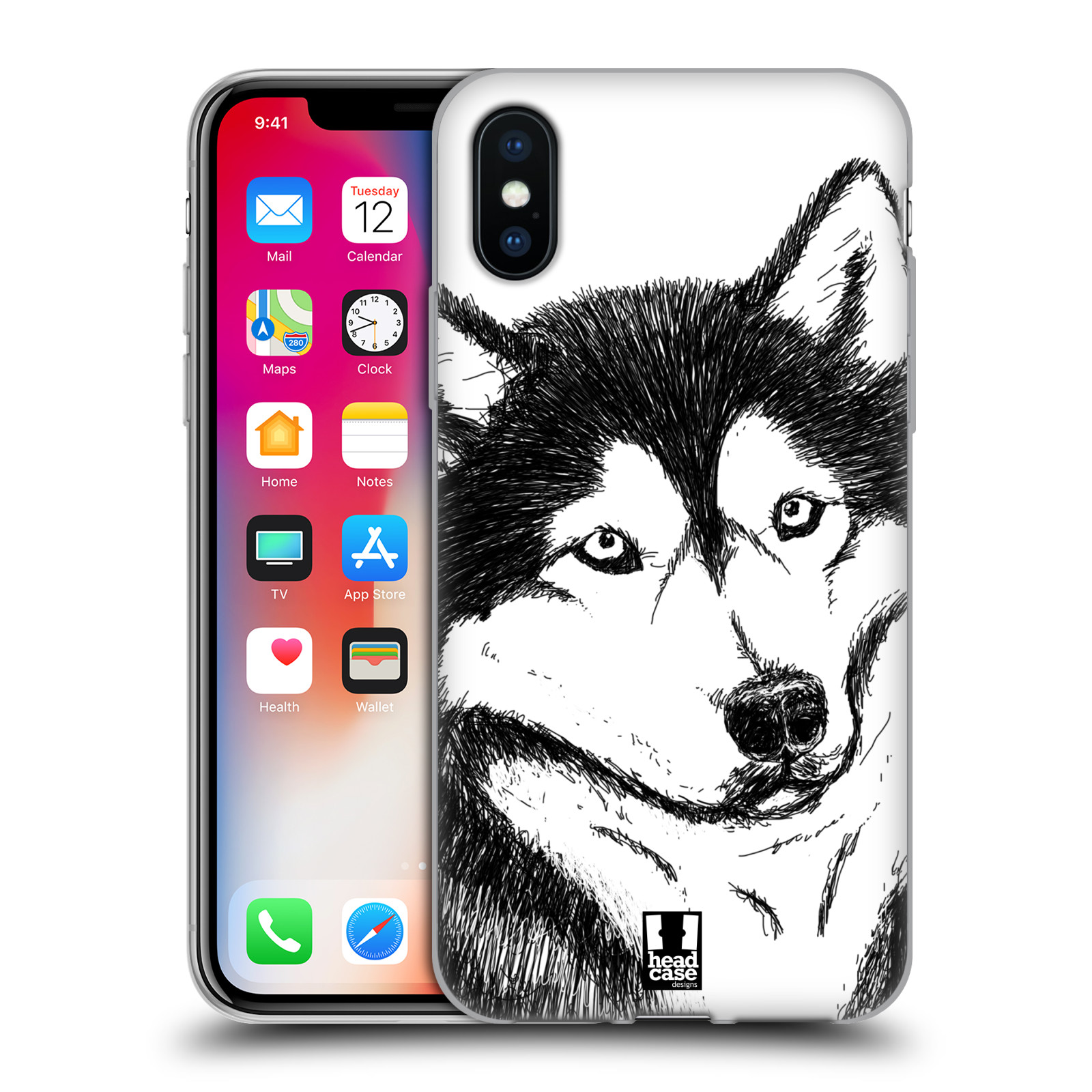 HEAD CASE silikonový obal na mobil Apple Iphone X vzor Kreslená zvířátka černá a bílá pes husky