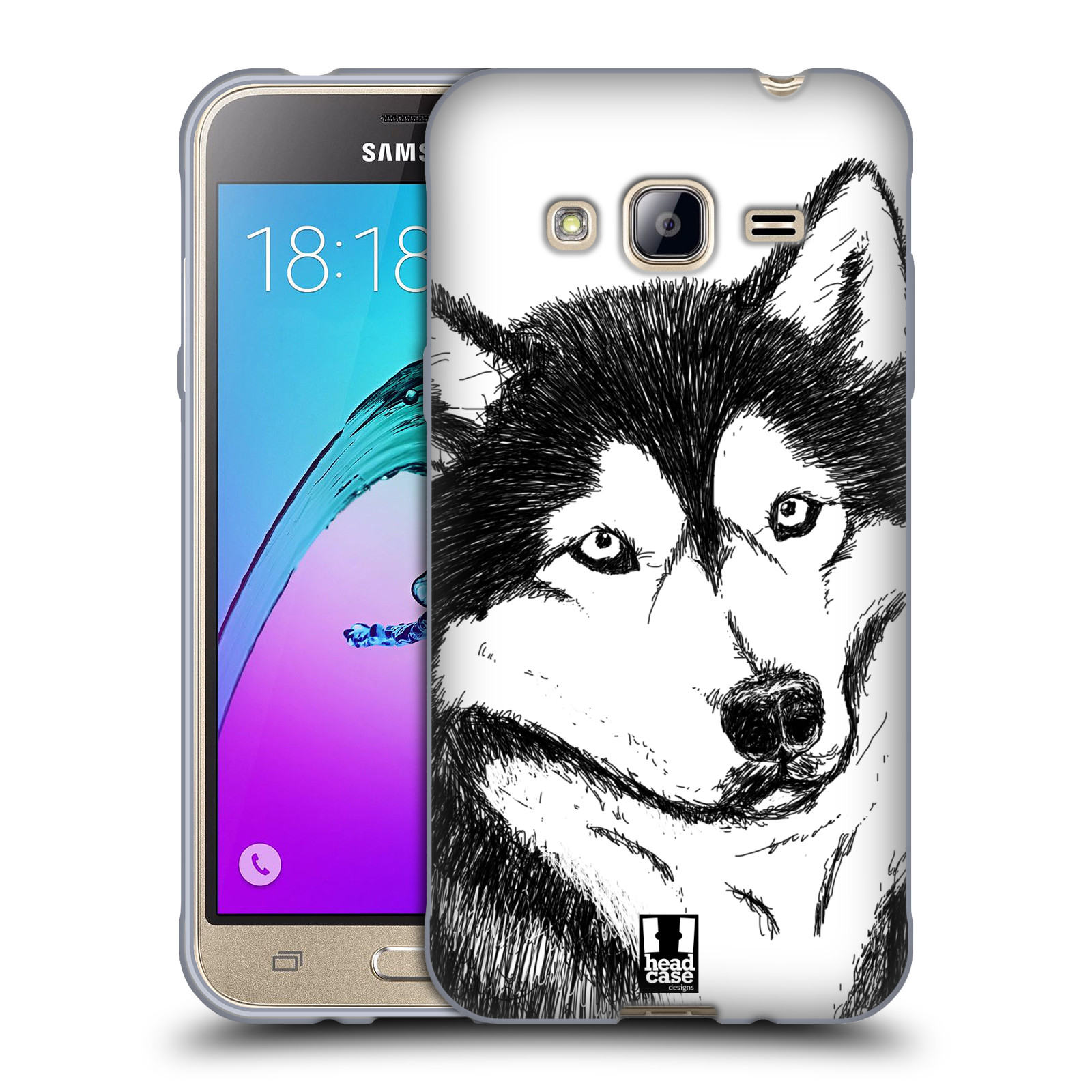 HEAD CASE silikonový obal na mobil Samsung Galaxy J3, J3 2016 vzor Kreslená zvířátka černá a bílá pes husky