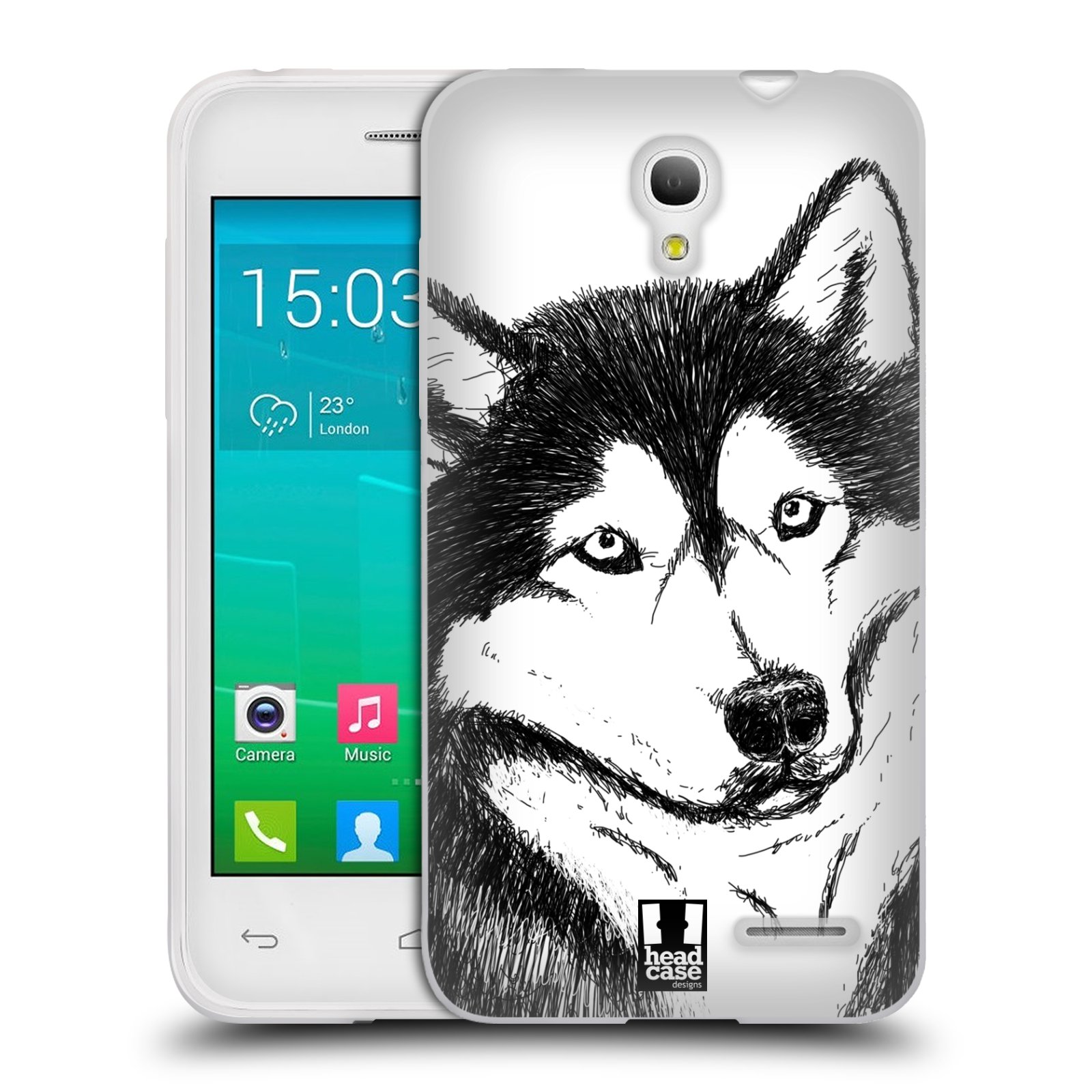 HEAD CASE silikonový obal na mobil Alcatel POP S3 OT-5050Y vzor Kreslená zvířátka černá a bílá pes husky
