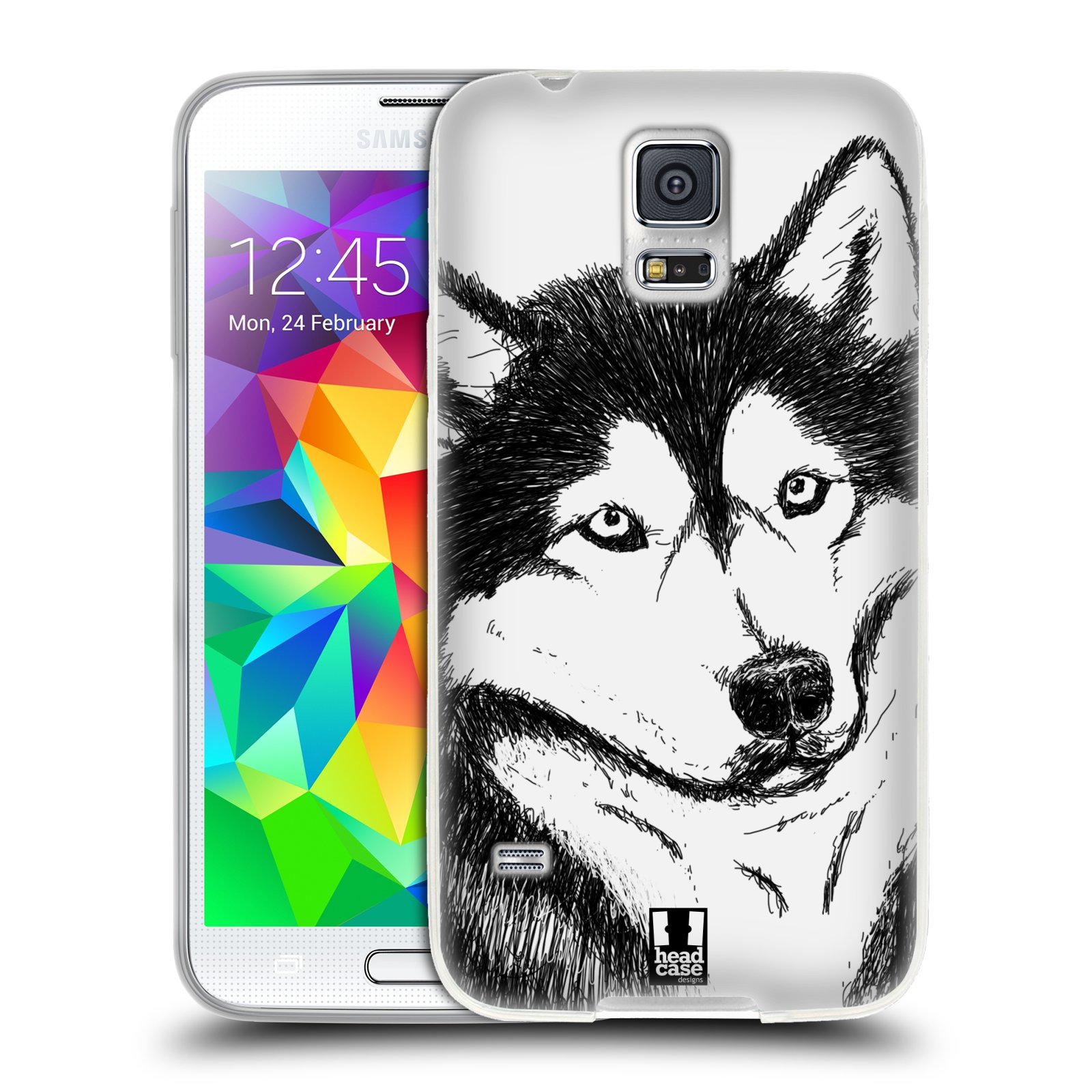 HEAD CASE silikonový obal na mobil Samsung Galaxy S5/S5 NEO vzor Kreslená zvířátka černá a bílá pes husky