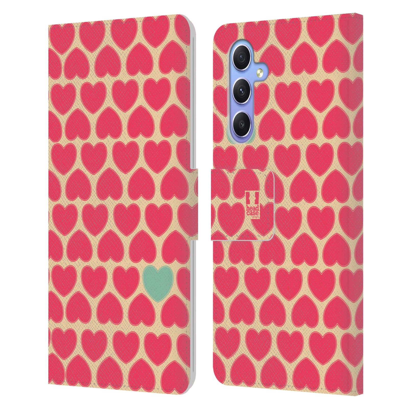 Pouzdro HEAD CASE na mobil Samsung Galaxy A34 5G vzory barevných srdíček modrá v růžové