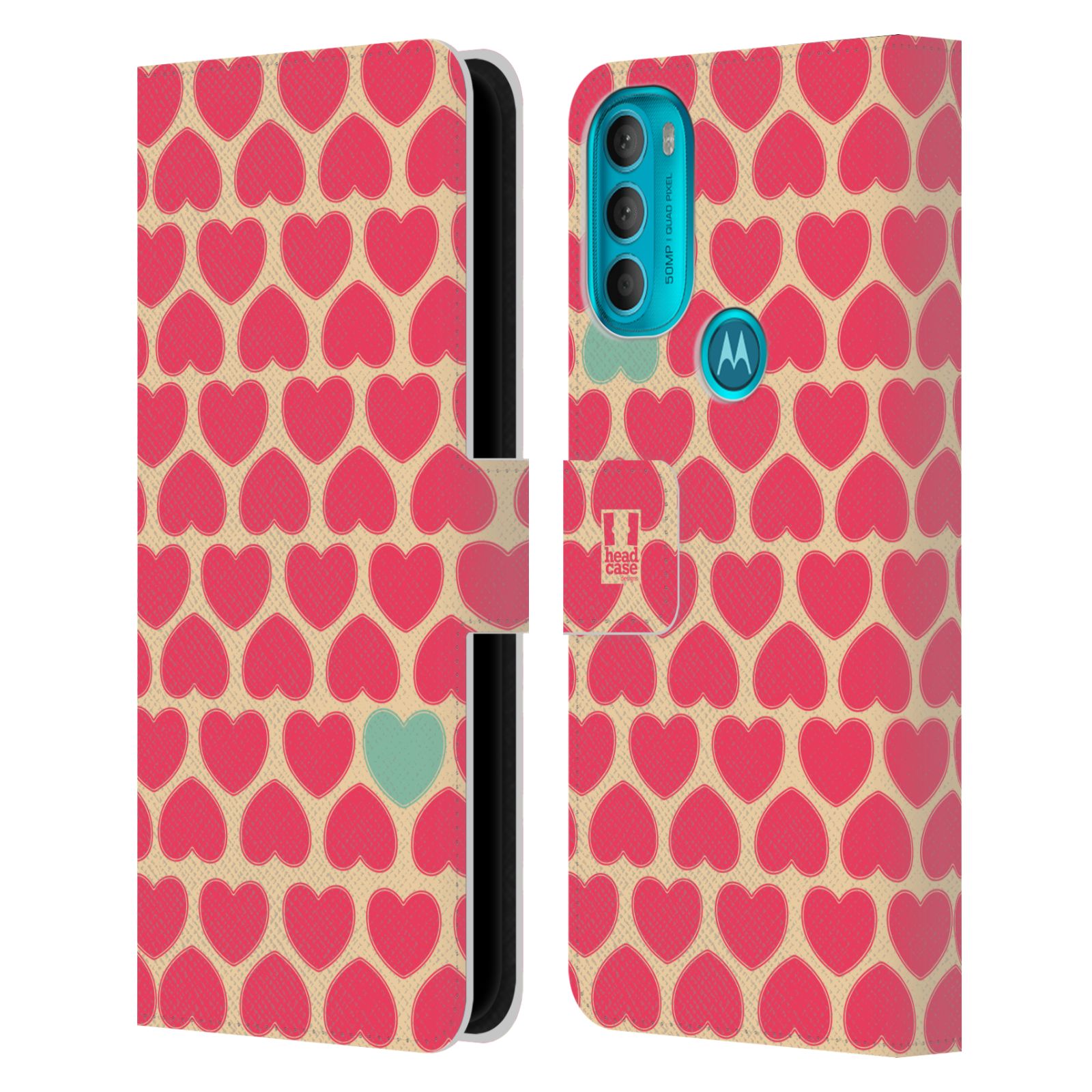 Pouzdro HEAD CASE na mobil Motorola Moto G71 5G vzory barevných srdíček modrá v růžové