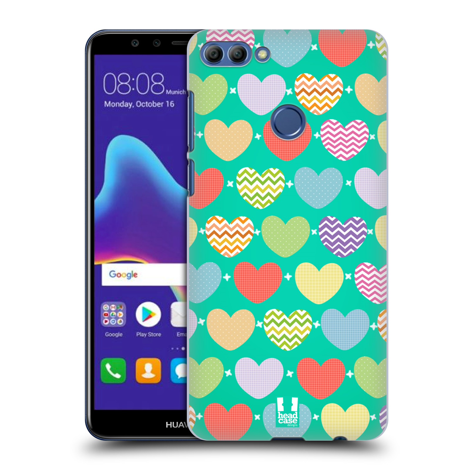 HEAD CASE plastový obal na mobil Huawei Y9 2018 vzor Srdíčka ZELENÁ PROUŽKY