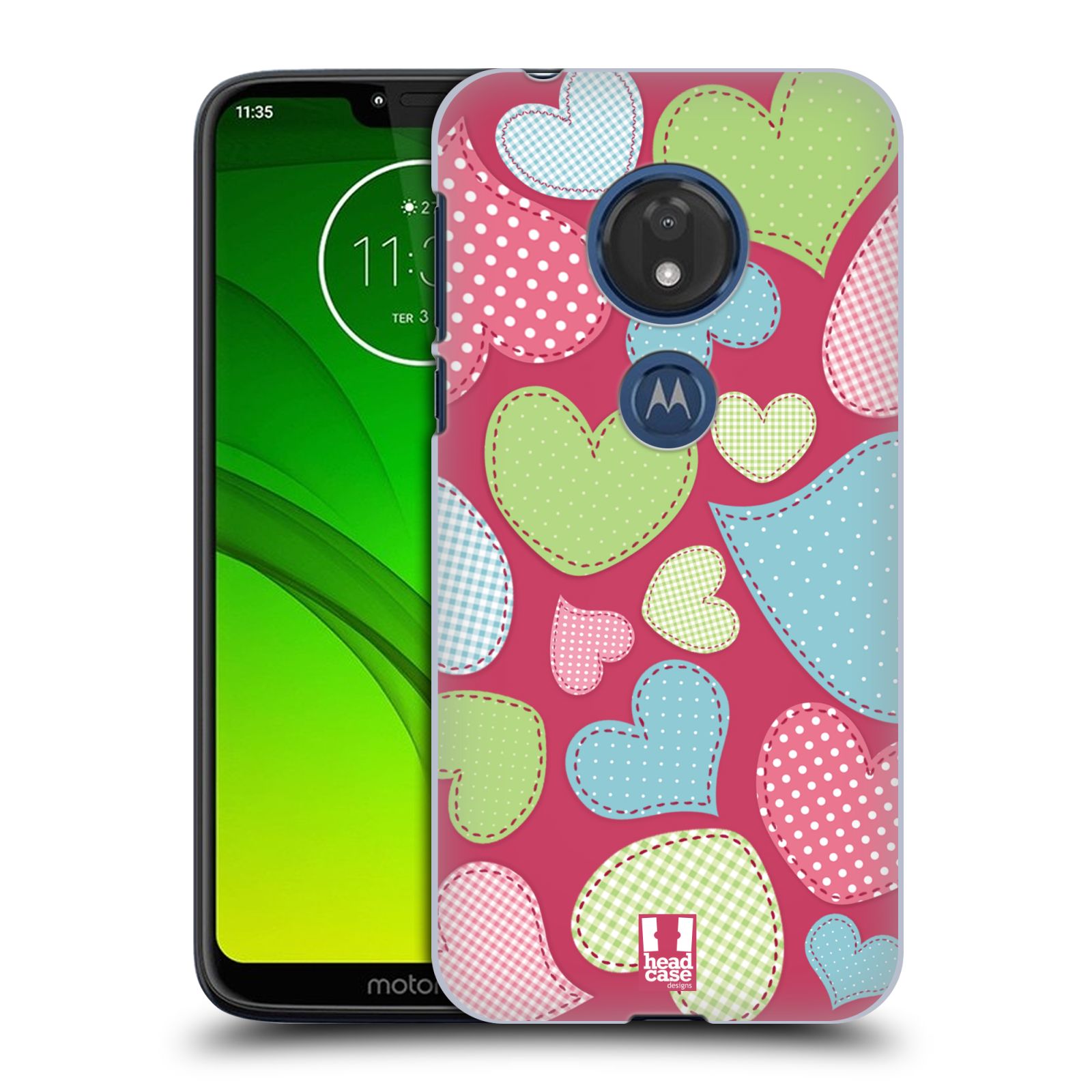 Pouzdro na mobil Motorola Moto G7 Play vzor Srdíčka RŮŽOVÁ IMITACE NÁŠIVKA