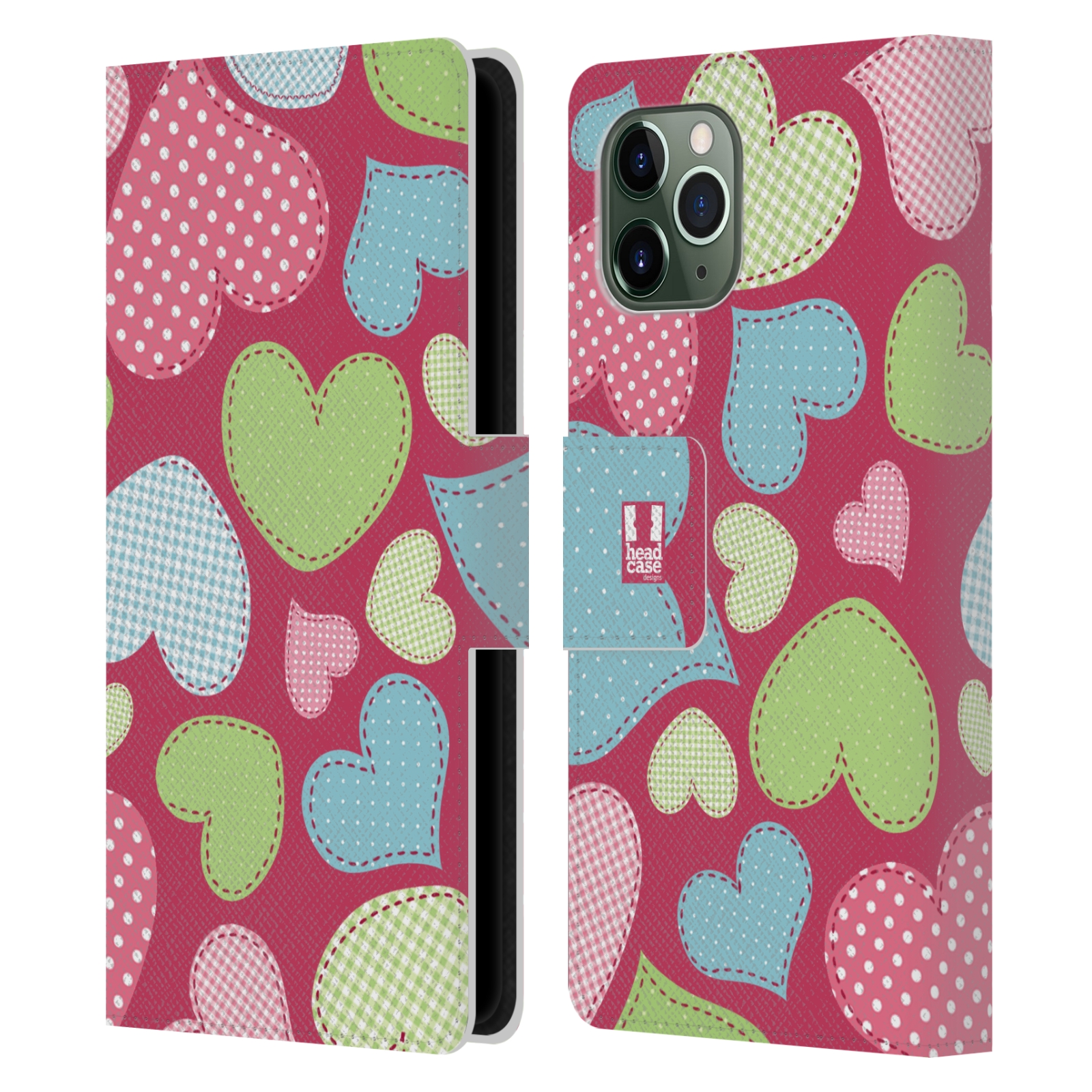Pouzdro na mobil Apple Iphone 11 PRO vzory barevných srdíček nášivka růžová barva