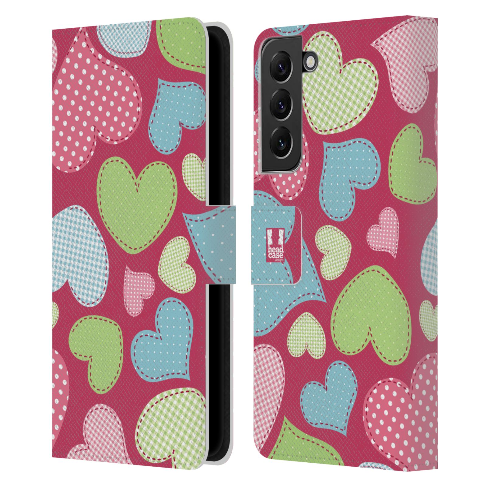 Pouzdro HEAD CASE na mobil Samsung Galaxy S22+ / S22+ 5G vzory barevných srdíček nášivka růžová barva