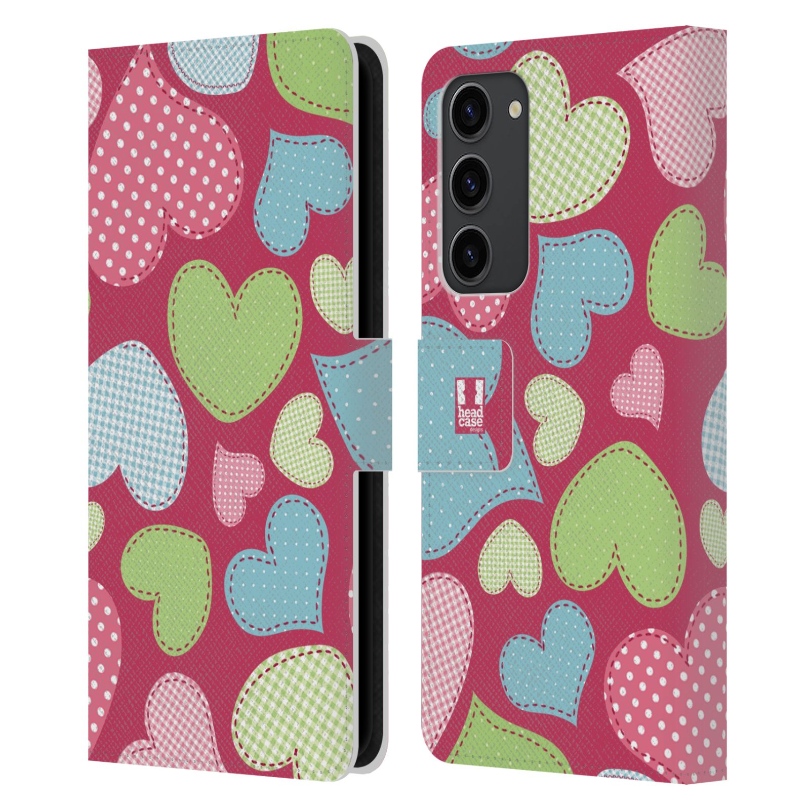 Pouzdro HEAD CASE na mobil Samsung Galaxy S23+ vzory barevných srdíček nášivka růžová barva