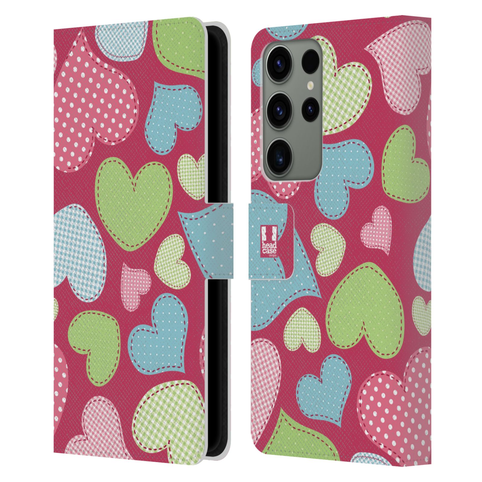 Pouzdro HEAD CASE na mobil Samsung Galaxy S23 ULTRA vzory barevných srdíček nášivka růžová barva