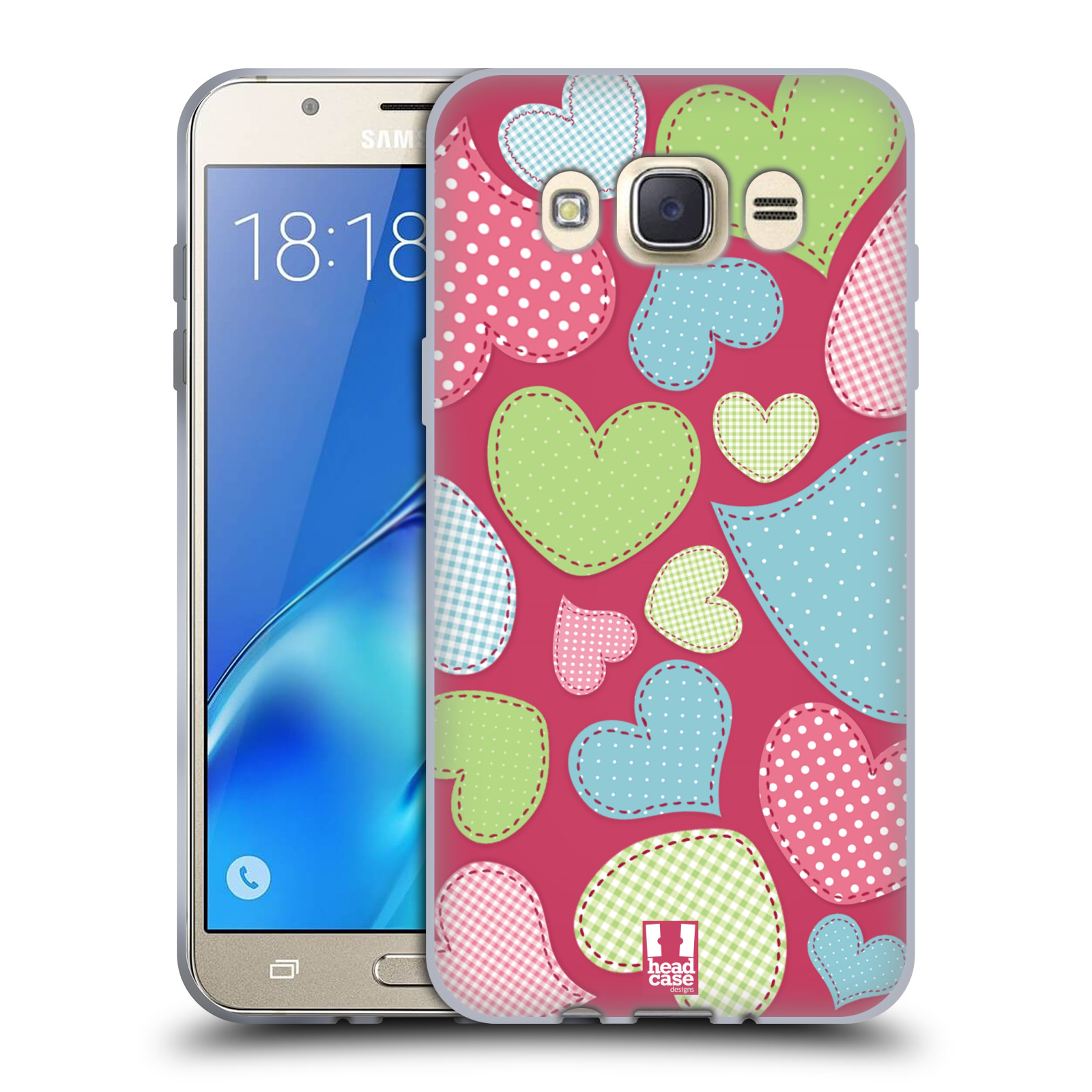 HEAD CASE silikonový obal, kryt na mobil Samsung Galaxy J7 2016 (J710, J710F) vzor Srdíčka RŮŽOVÁ IMITACE NÁŠIVKA