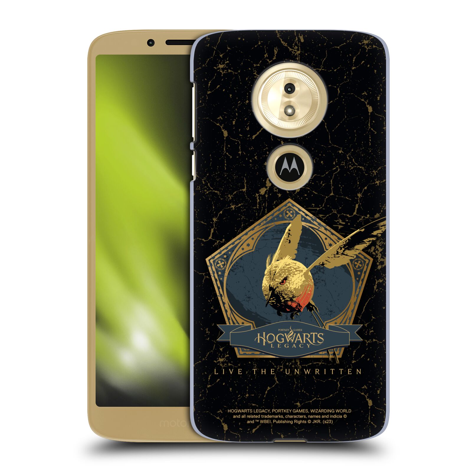 Obal na mobil Motorola Moto E5 - HEAD CASE - Hogwarts Legacy - zlatý ptáček